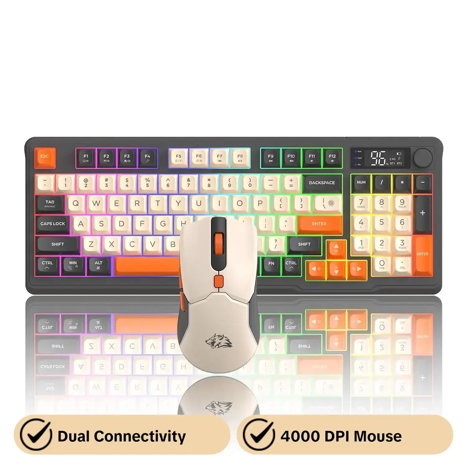 Wireless Gaming Keyboard & Mouse Combo, Keyboard Mouse Set, RGB Backlit Mechanical Feel Keyboard with Smart Display & Knob, RGB Backlit Numpad, RGB Backlight Keyboard, 4000 DPI Gaming Mouse for PC Laptop, PC Accessories Gaming
