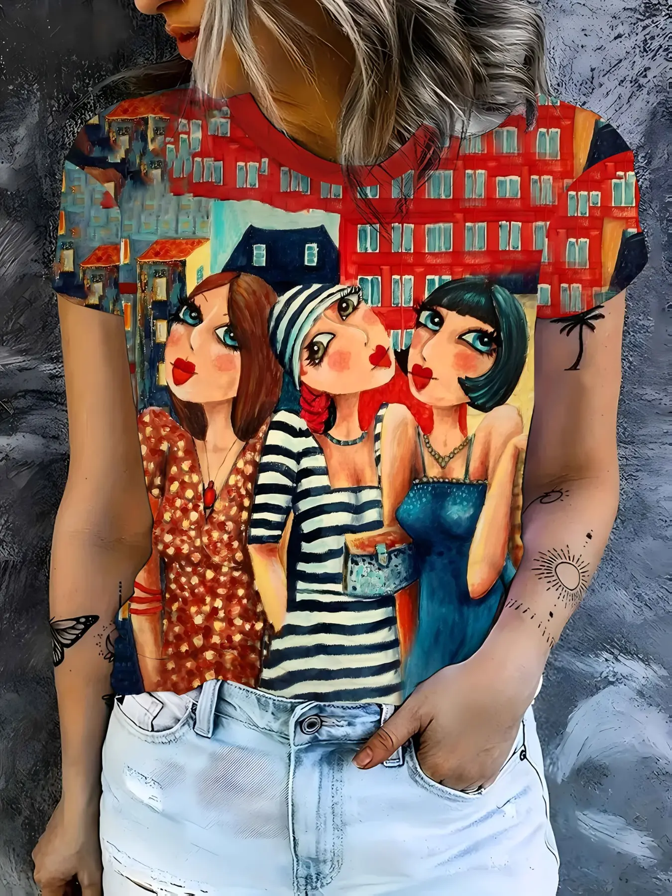 Women's Cartoon Print Short Sleeve T-Shirt, Fashion Art Pattern Top, Summer Loose Fit Casual Wear, Comfortable and Stylish Design, Everyday