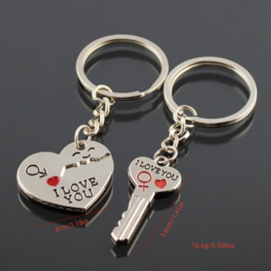 2pcs Set Men Women Cute Heart Key Keychain Couple Key Ring Lovers Key Chain Jewelry Accessory Gift