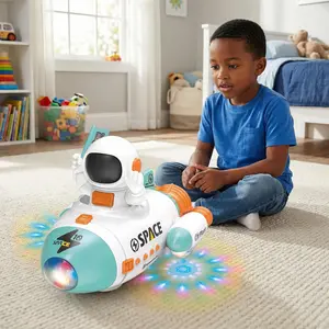 Kids Rocket Toy with LED Lights & Music – 360° Rotating Moving Astronaut Spaceship | Interactive Educational ABS Space Toy for Toddlers Boys & Girls Age 3+
