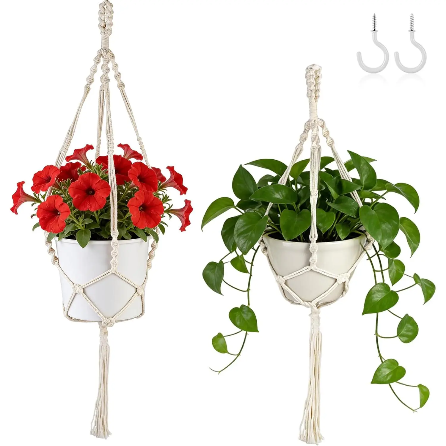 2 Pack Macrame  Hanger, 34"/41"  Planters for Indoor ,   Planter Holder with 2 Hooks (Pots Not Included)