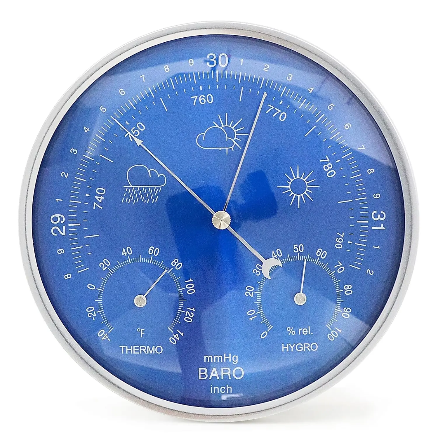 Traditional Weather Station Indoor,3-in-1 Wall Hanging Barometer Thermometer Hygrometer,Ø6.9″ Aluminium Alloy Frame Accurate Weather Station for Home Office Wall Decor