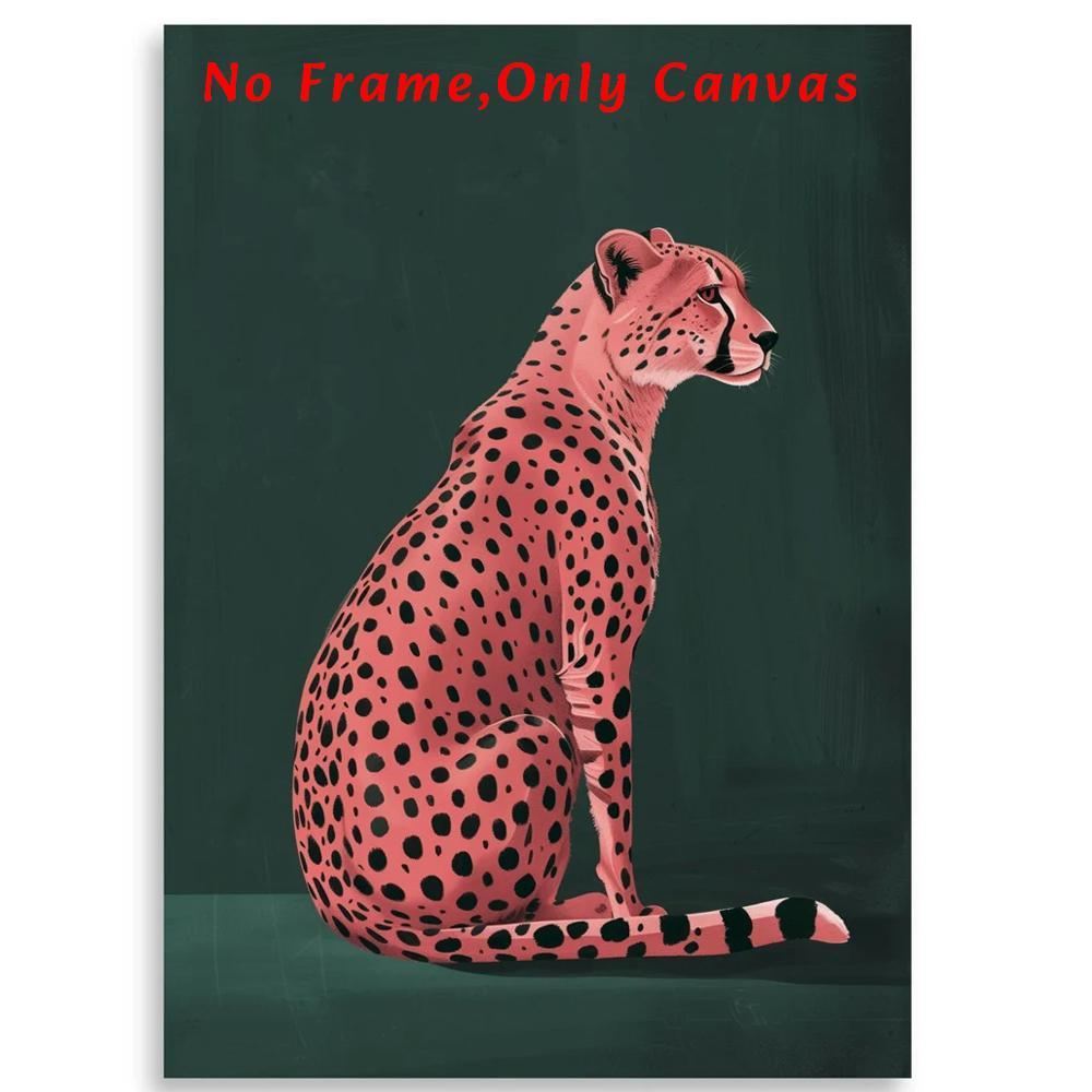 Pink Cheetah Print Animal Design Unframed Painting, Modern Canvas Wall Art, Art Wall Decoration, Wall Decor for Home Living Room Bedroom Study Room, Ornaments
