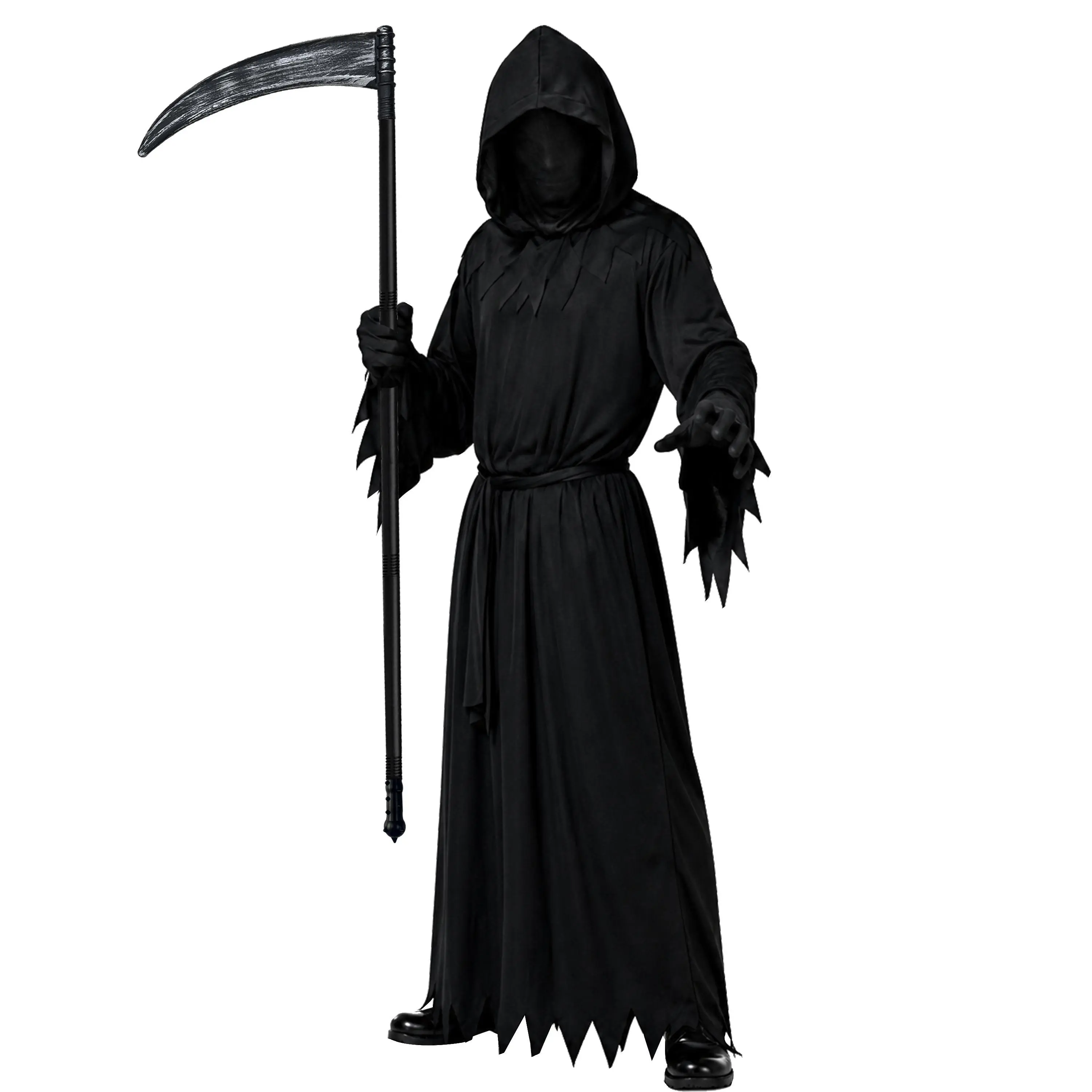 Grim Reaper Costume Set for Adult Scary Ghost Phantom Halloween Hooded Robe | Faceless Hood | Unisex | Set with Sickle & Gloves | Lightweight & Breathable & Stretchy & Comfortable | Easy to Wear
