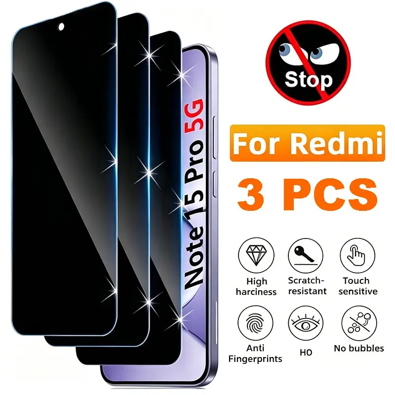 3 Pcs Privacy Screen Protector, Phone Screen Protectors, Suitable for Xiaomi 12T 13T 14T 15T 15T Pro, POCO X7 Pro X8 Pro F7 F8 Pro F8 Ultra, Redmi 13C K70 Note 14 15 Pro 5G Note 12 Pro+ 13 Pro Tempered Glass Film