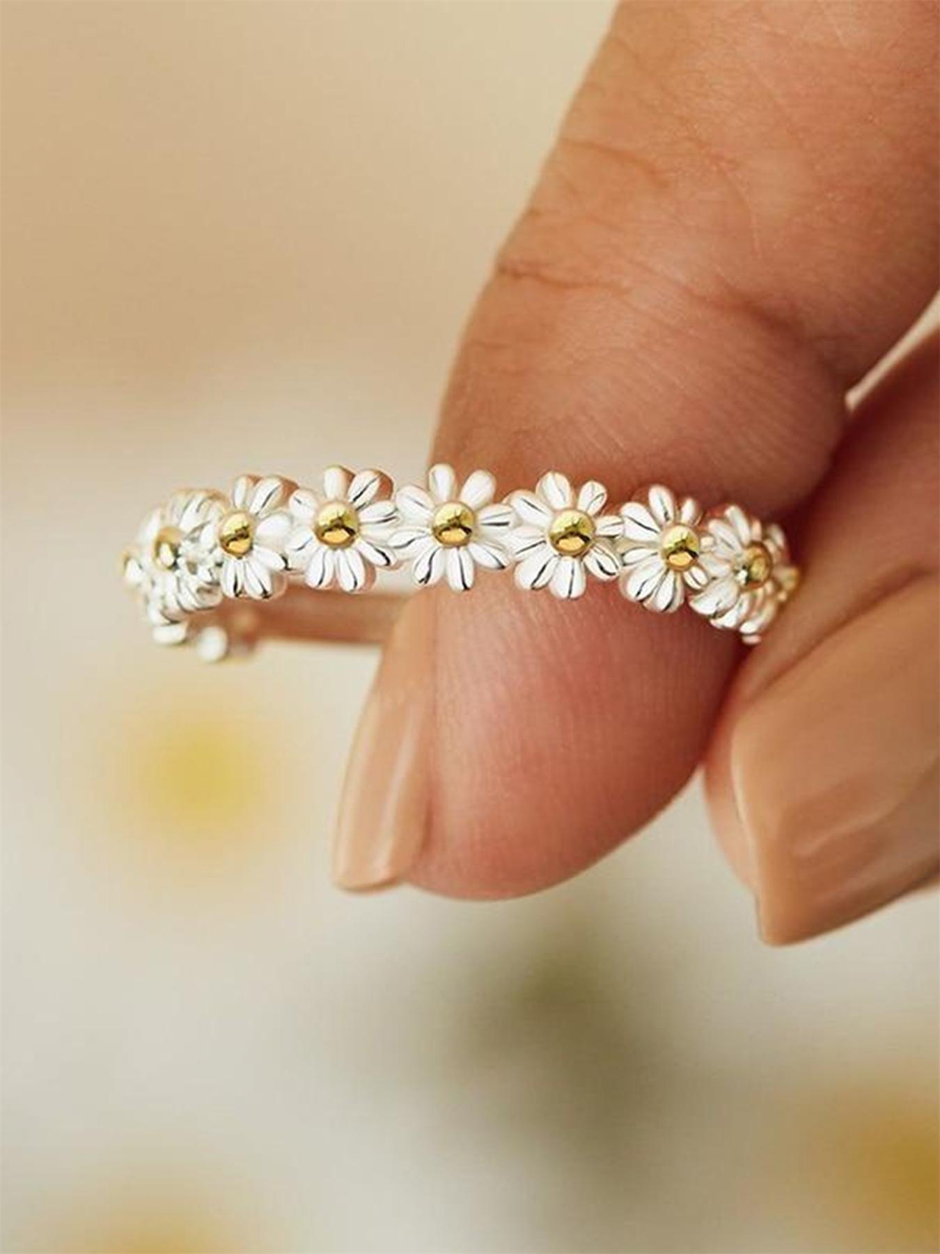 Elegant Flower Design Ring, Daisy Ring, Rose Flower Ring, Fashion Jewelry for Party, Daily Clothing Decor, Trendy All-match & Exquisite Jewelry for Birthday Gift for Women & Girls, Vintage Rings Jewelry