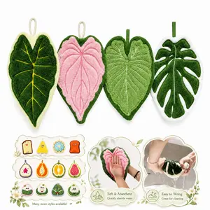 4-Pack Leaf-Shaped Hanging Kitchen Towels, Cute Decorative Coral Fleece Tropical Plant Hand Towel, Kitchen Linens, Highly Absorbent, Quick Dry, No Shedding, Versatile Use, Bathroom/kitchen/living Room