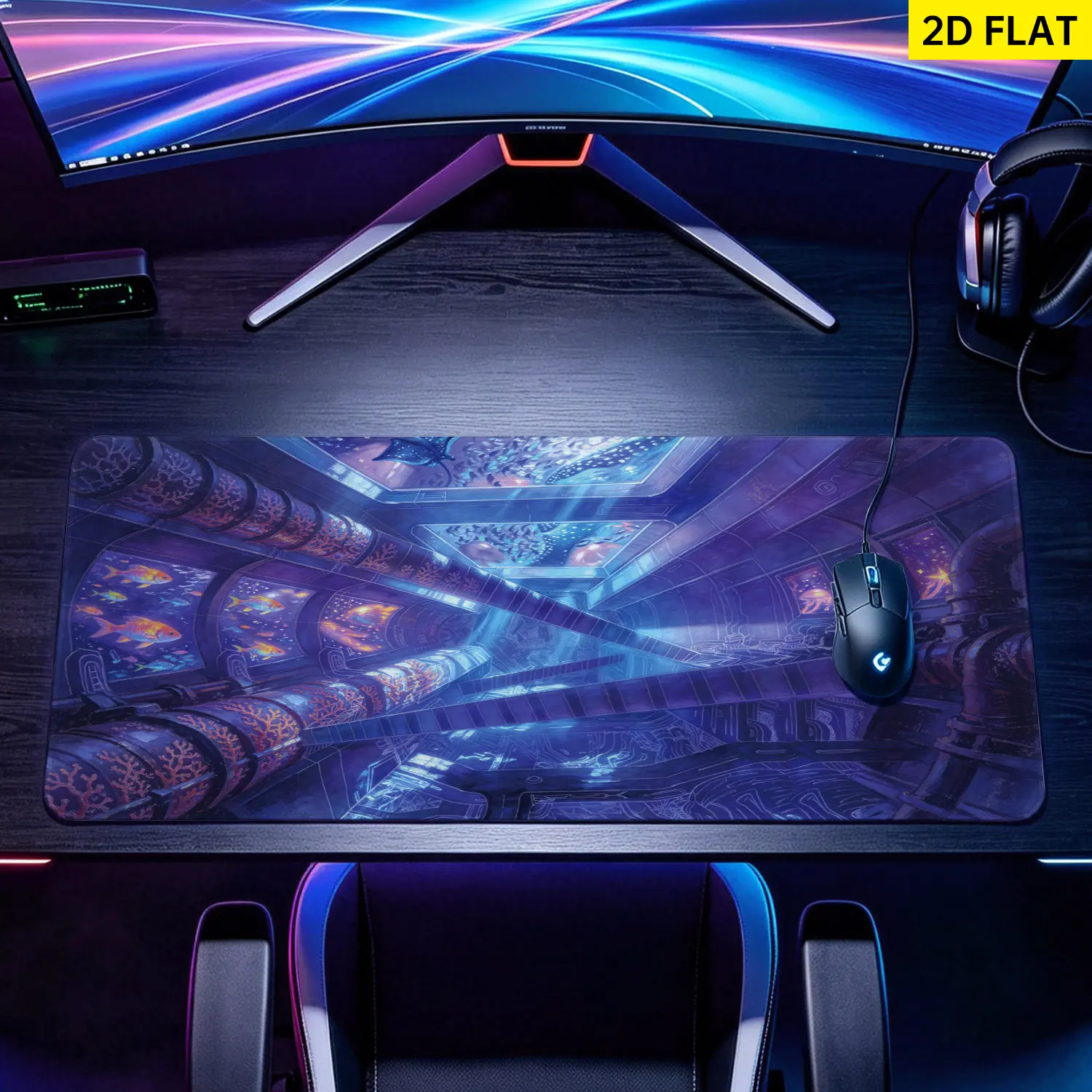 Extra Large surreal underwater laboratory design Mouse PadNon Slip Rubber PadDesktop Decoration Drotection PadWashableLock Edge Multi SizePremium Multipurpose Mousepad For HomeOfficeGift for Family and Friends
