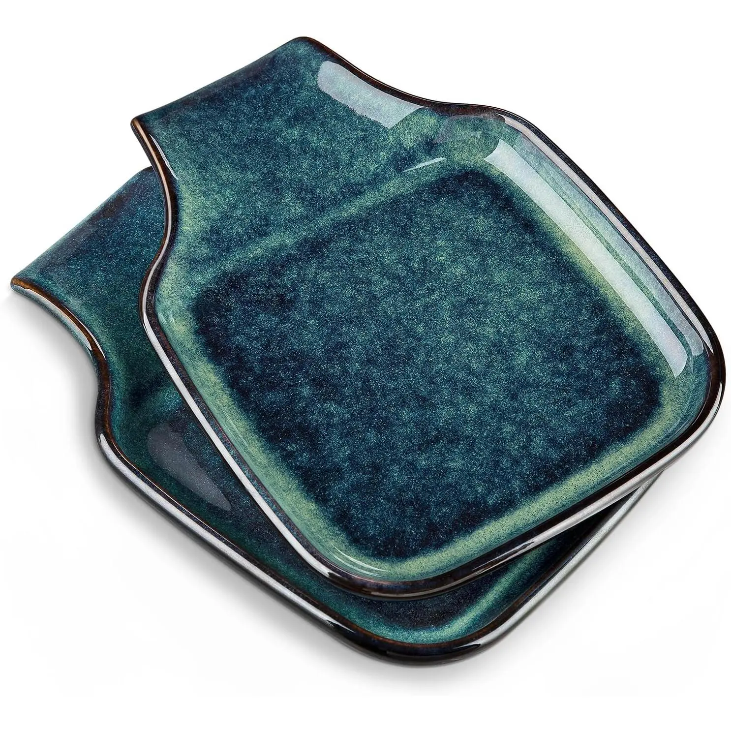 2-Pack Modern Gradient High-Strength Porcelain Spoon Rests - Kiln Green Square Ceramic Cutlery Holder with Reactive Glaze, Heat-Resistant Kitchen Cooking Tableware, Dishwasher Safe, Scratch-Preventing for Dining Table, Yes, Up To High Temperatures