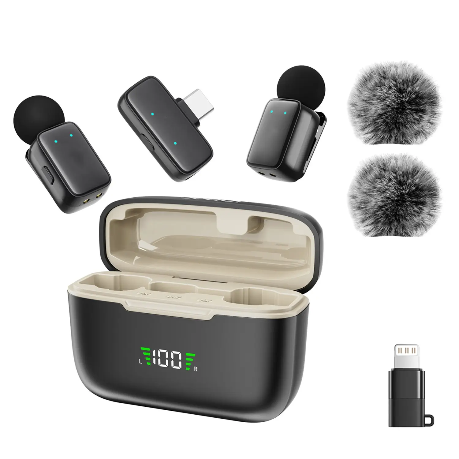 Wireless Lavalier Microphone with Ai Voice Changer, Smart Noise Cancellation, Plug & Play, Charging Case Included, for Smartphones