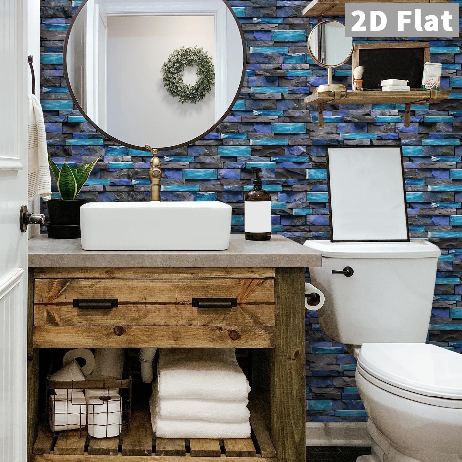 12/24/48 Sheets Tile Stickers,High Quality Look, DIY Easy,Striped Marble Peel & Stick Tile Stickers - Waterproof Wall Sticker Square Backsplash For Kitchen Bathroom Home