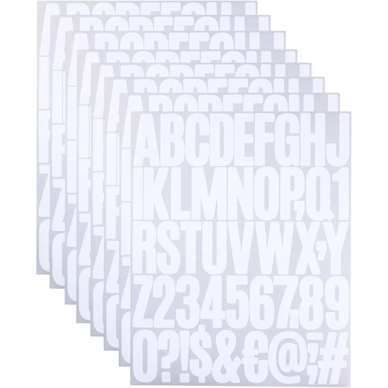 8 Sheets Letter Number Stickers, 2 Inch Vinyl Alphabet Stickers, Self-Adhesive Punctuation Letter Number Sticker for Mailbox, Scrapbooking, Decoration, Craft, Arts, DIY, Decor- White