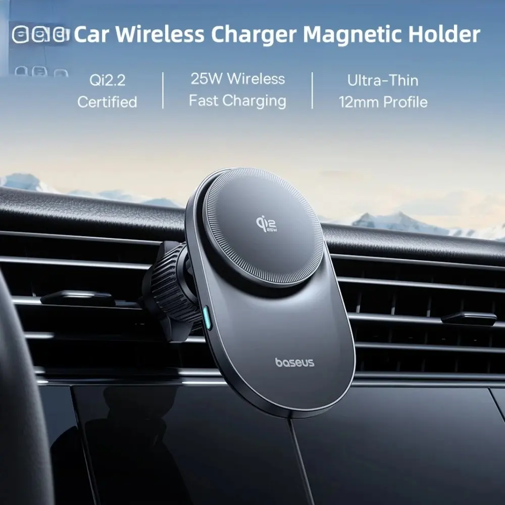 Baseus Magnetic Wireless Car Charger - 25W Fast Charging, Qi2.2, Built-in Cooling Fan, Universal Phone Holder
