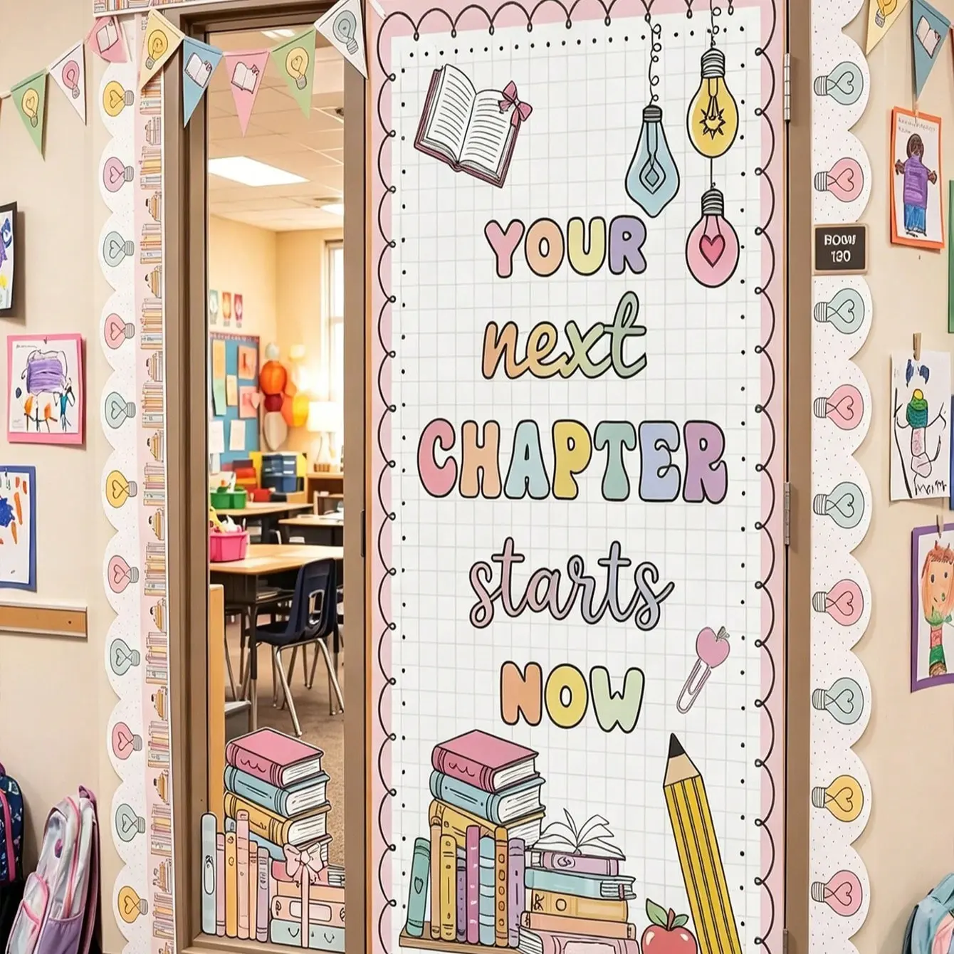 Back to School Door Curtain, Inspirational Banner, Decorative Set, First Day of School Decor, Classroom, Dorm Room, College Welcome Events