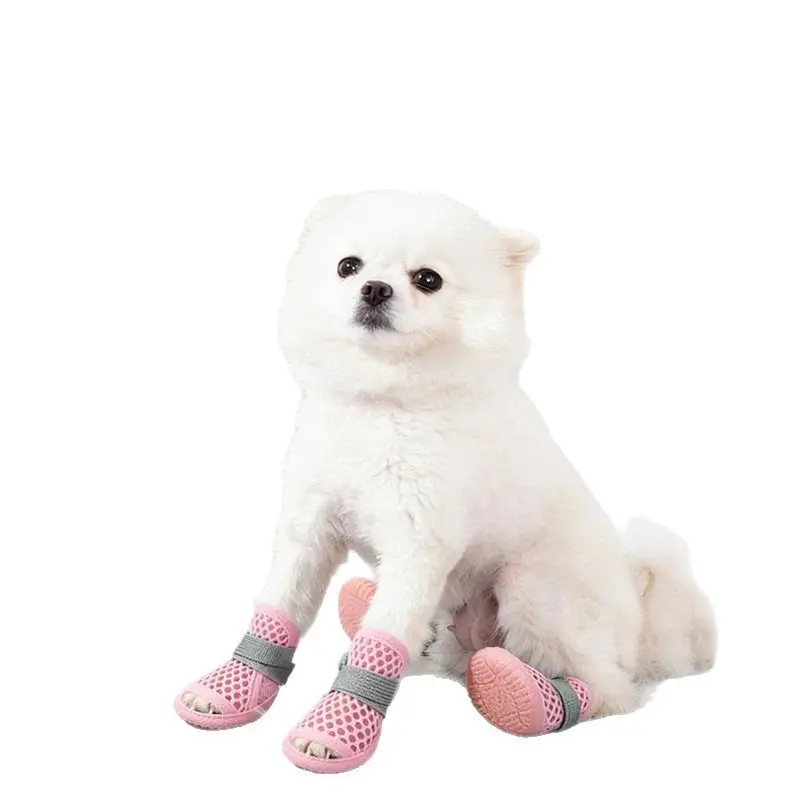 New Summer Breathable Mesh Dog Shoes, Cute Pet Sandals for Small Dogs, Elastic Adjustable Straps Non‑Slip Outdoor Puppy Footwear