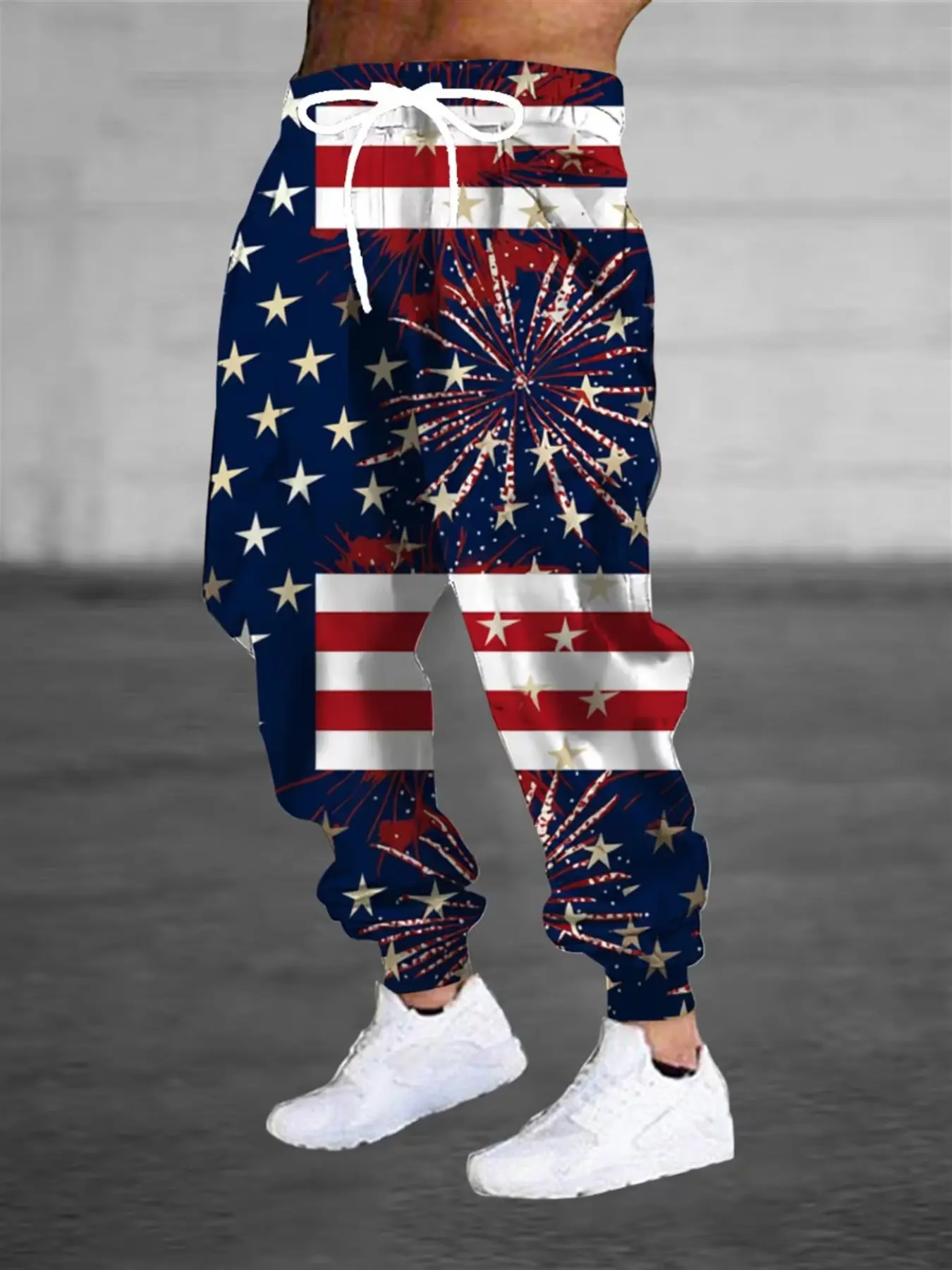 Men's 3D Patriotic Eagle and Fireworks Sweat Pant Print Joggers, Casual Elastic Sports Pants, Drawstring Waist and Pockets, Comfortable Streetwear