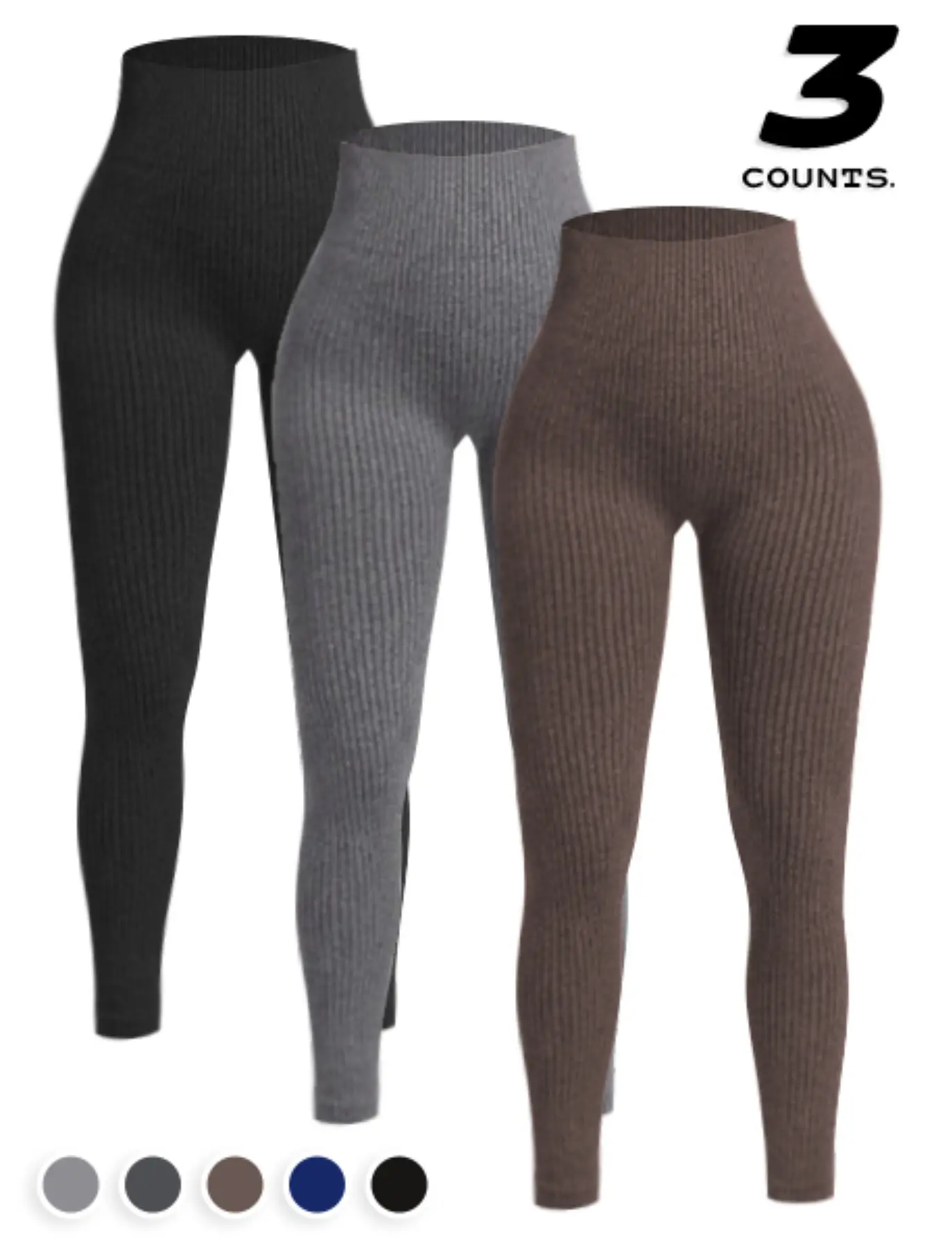 3pcs Women's Seamless Soft Yoga Pants, High Waisted Ribbed Fitness Leggings, Gym Yoga Clothing, Running, Gym Use, Comfortable Sportswear, Gym Activewear, Fitness Training Tights, Knitted Sports Pants, Female Gym Clothes, Gym Workout Sportswear