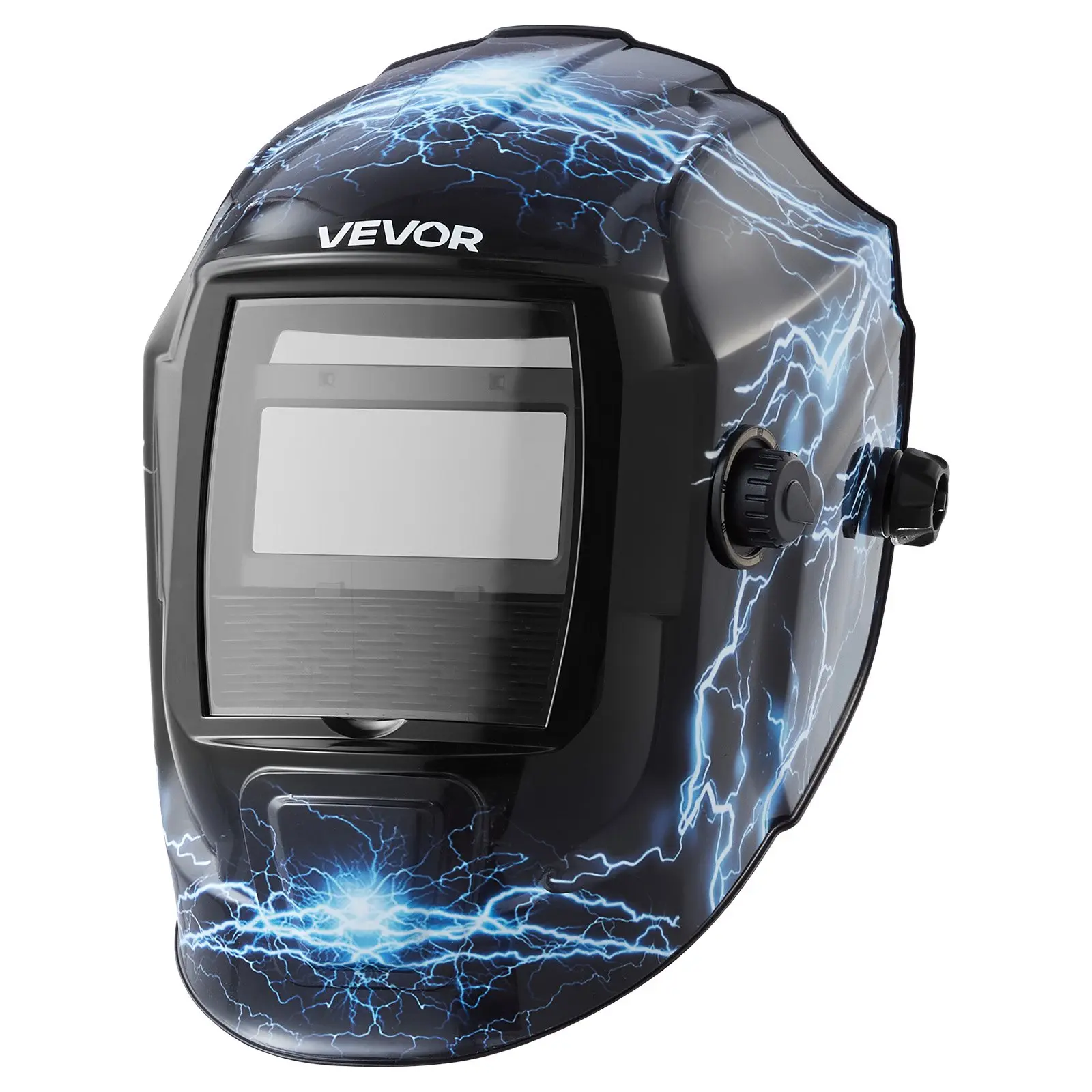 VEVOR Unisex Auto Darkening Welding Helmet, 3.66"x1.69" True Color Hood with LCD, Solar Powered Mask with 2 Arc Sensors, Batteries, Polycarbonate-Thermoplastic Build, Shade 4/9-13 for TIG MIG ARC Grind - CRIUS Series (Blue Lightning Pattern), Adjustable,