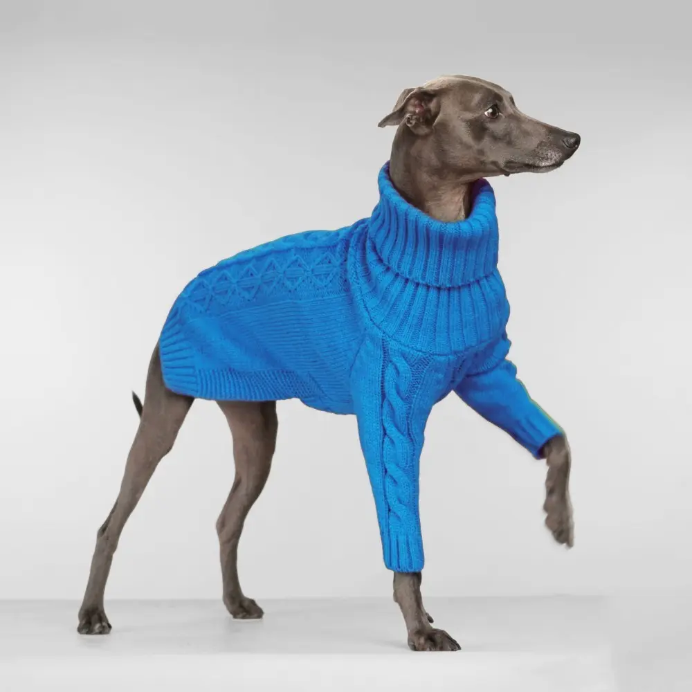 Blue Comfortable High-Neck Dog Sweater Autumn Winter Style Belly Protection Two-Leg Sweater - High-Neck Long Sleeve Knit Pullover, Suitable for Small Medium Large Dogs Whippet Greyhound Beagle Two-Leg Clothing, Spring Autumn Winter Dog Clothes