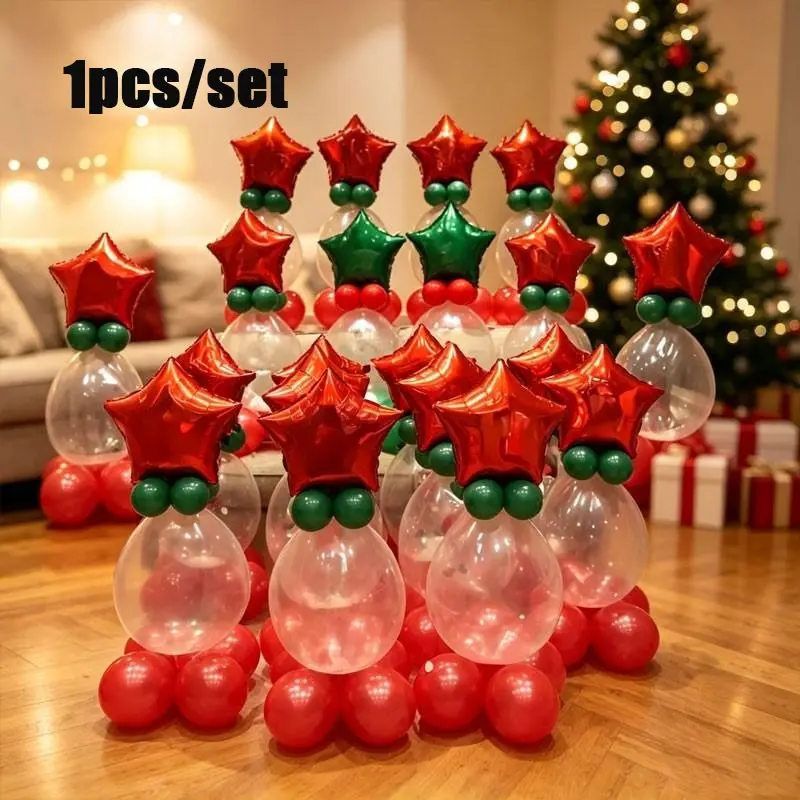 A dual-color Christmas column balloon set，featuring star-shaped balloons, red, blue, clear latex balloons—ideal for Christmas porch decoration, creative holiday gifts for family or friends, Three Kings Day (Día de Reyes) decoration, Christmas part
