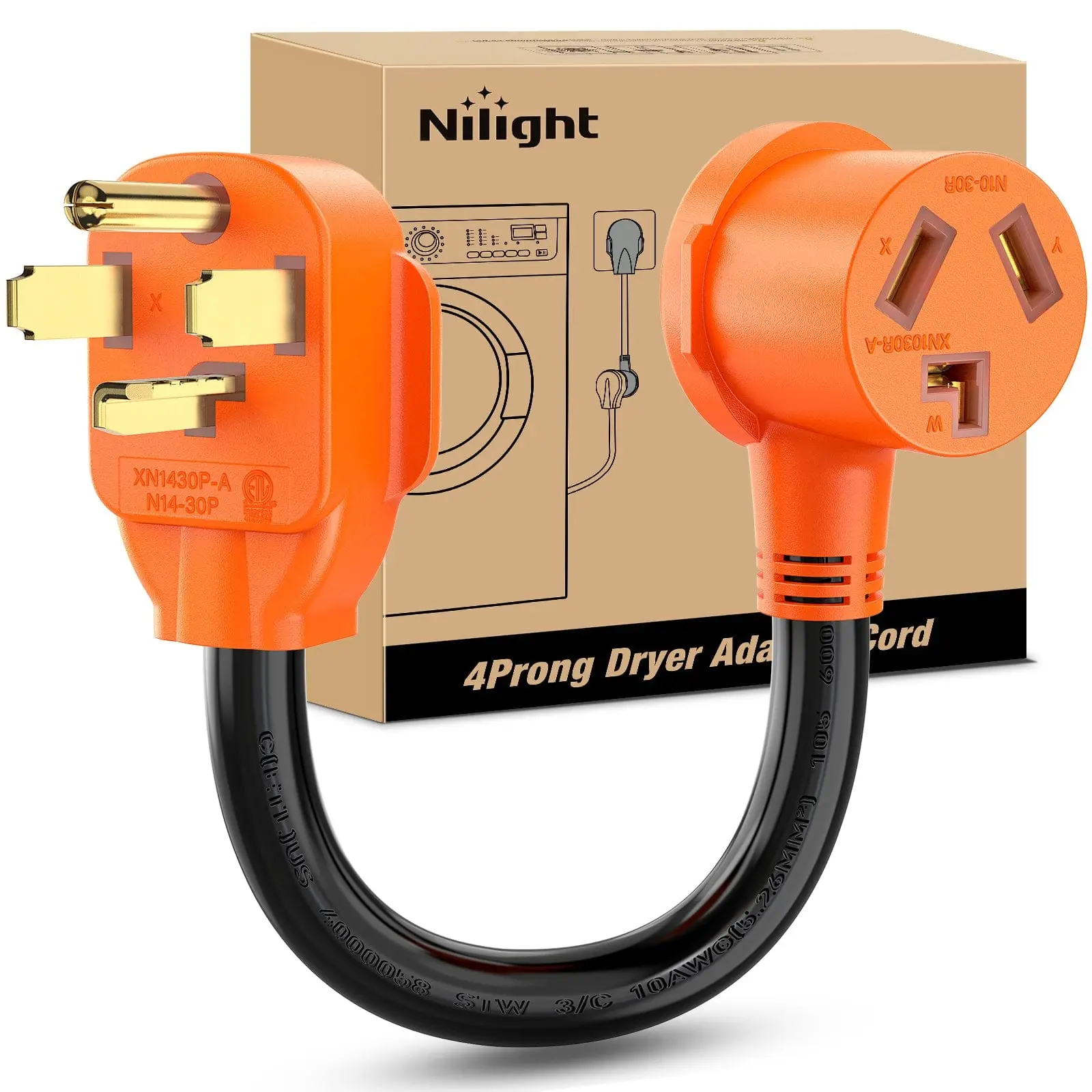 Nilight Heavy-Duty 30A 4-Prong Dryer Adapter Cord, 12-Inch Flexible Copper Wire Power Extender for Home Users