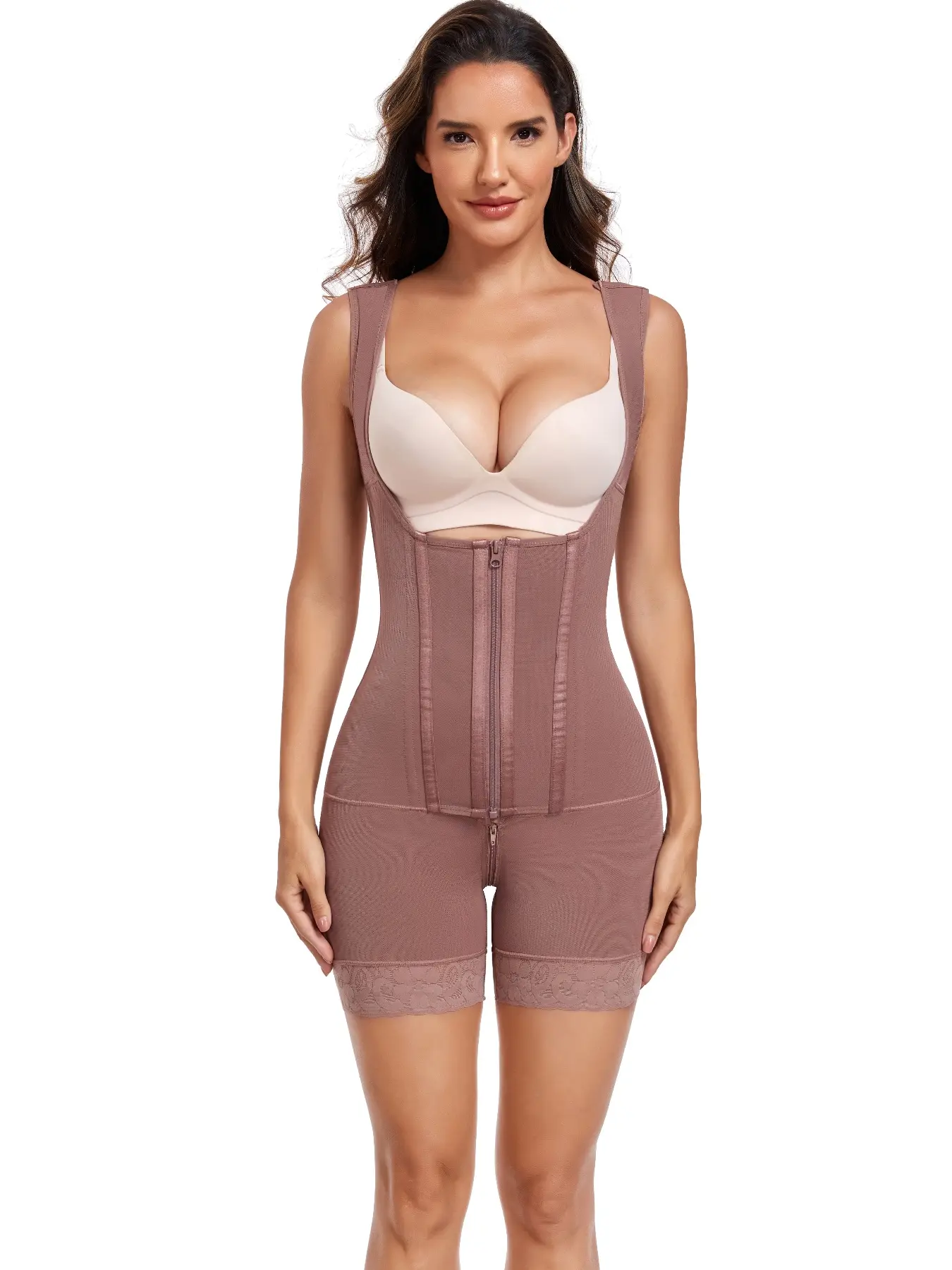 Women's High Waist Crop Shapewear Underwear Set, Plain Zipper Bodysuit, Abdominal Control & Butt Lift, Seamless One-Piece, Casual Daily Wear