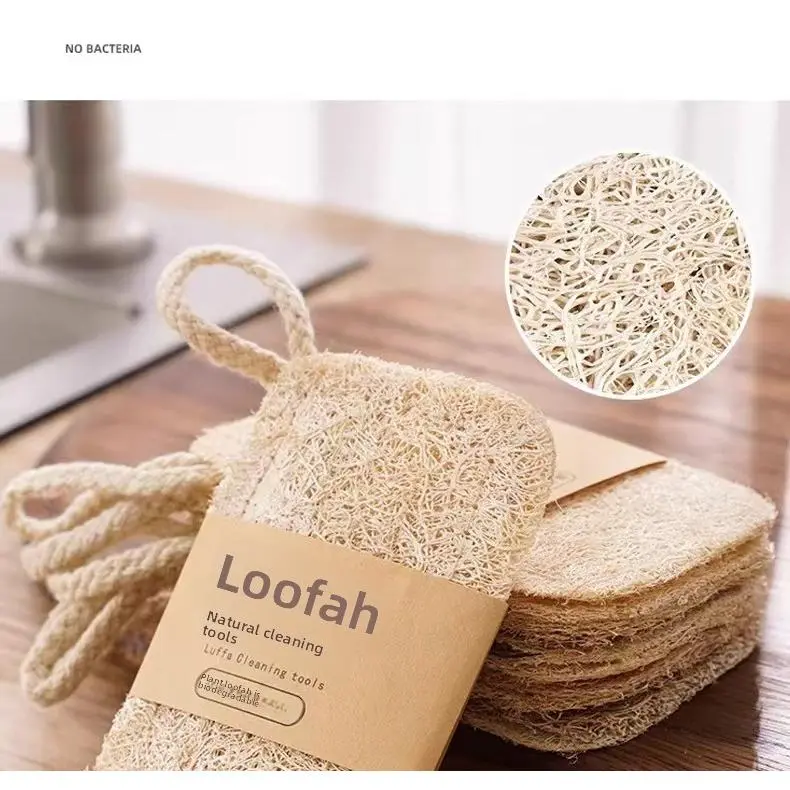 Natural Loofah Kitchen Cleaning Brush - Oil-Proof and Stain-Removing Double-Layer Thick Sponge & Scouring Pad for Washing Dishes, Pots, Home Care Supplies