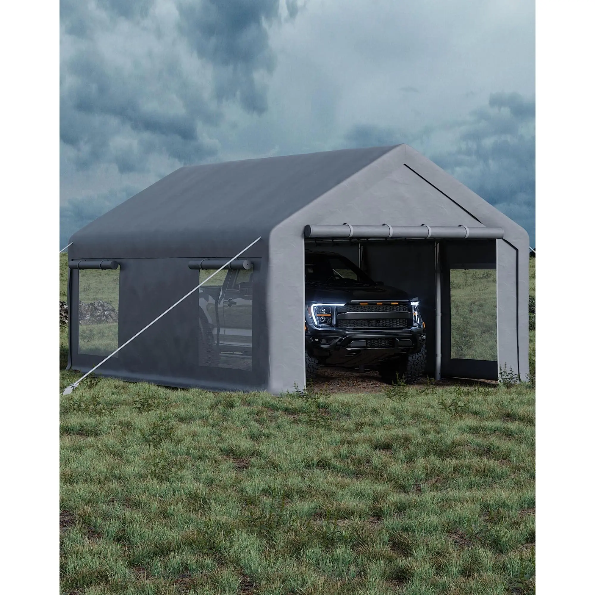 10x20 FT Heavy Duty Portable Carport Garage, 200g Weatherproof PE Canopy Shelter with 2 Roll-Up Doors & 4 Vent Windows, Stable Steel Frame for Vehicle Storage, Paint Booth, Outdoor Events Multiple Colors