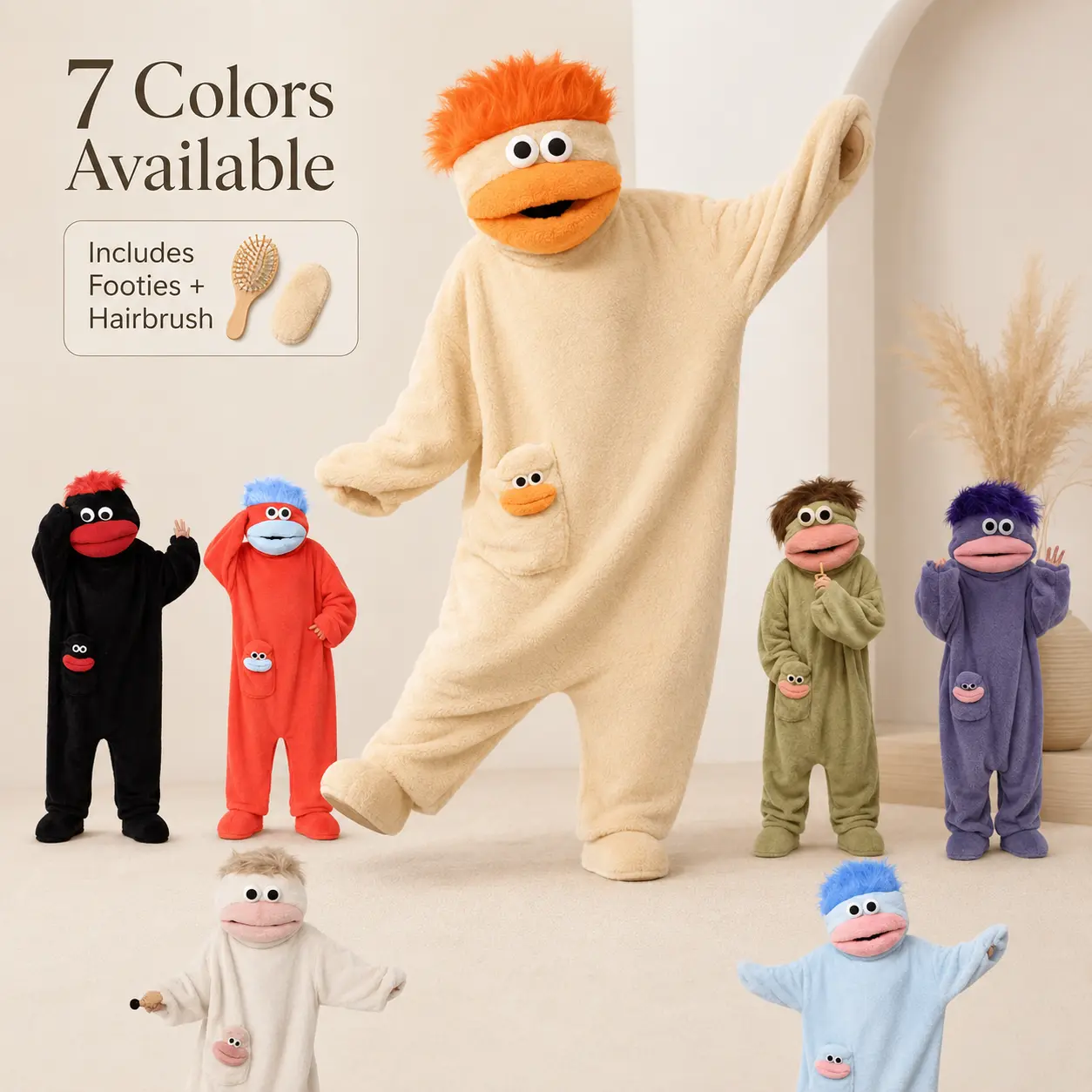 Funny Monster Onesie Pajamas for Adults & Kids, Plush Fleece Animal Kigurumi Costume with Matching Footies and Hairbrush, Cozy Oversized Sleepwear, Halloween Costume Party Outfit, Cute Family Matching Costume, Warm Lounge Wear Gift for Fall Winter