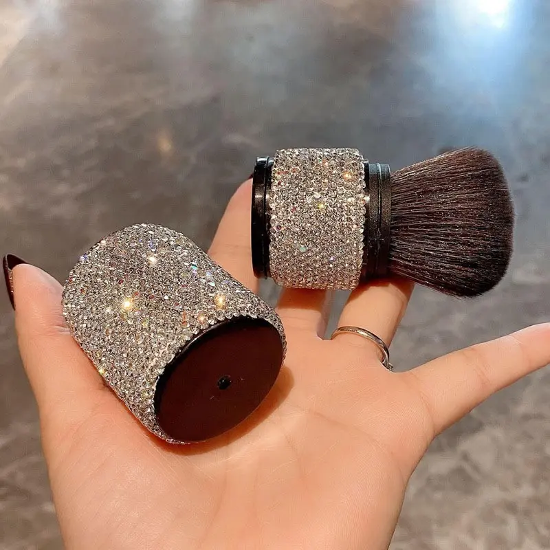 1 loose powder brush with high color value, shiny artificial diamond loose powder brush, powder blusher brush, travel portable, with cover, retractable makeup brush, Cosmetic Brush, Face Makeup Brush