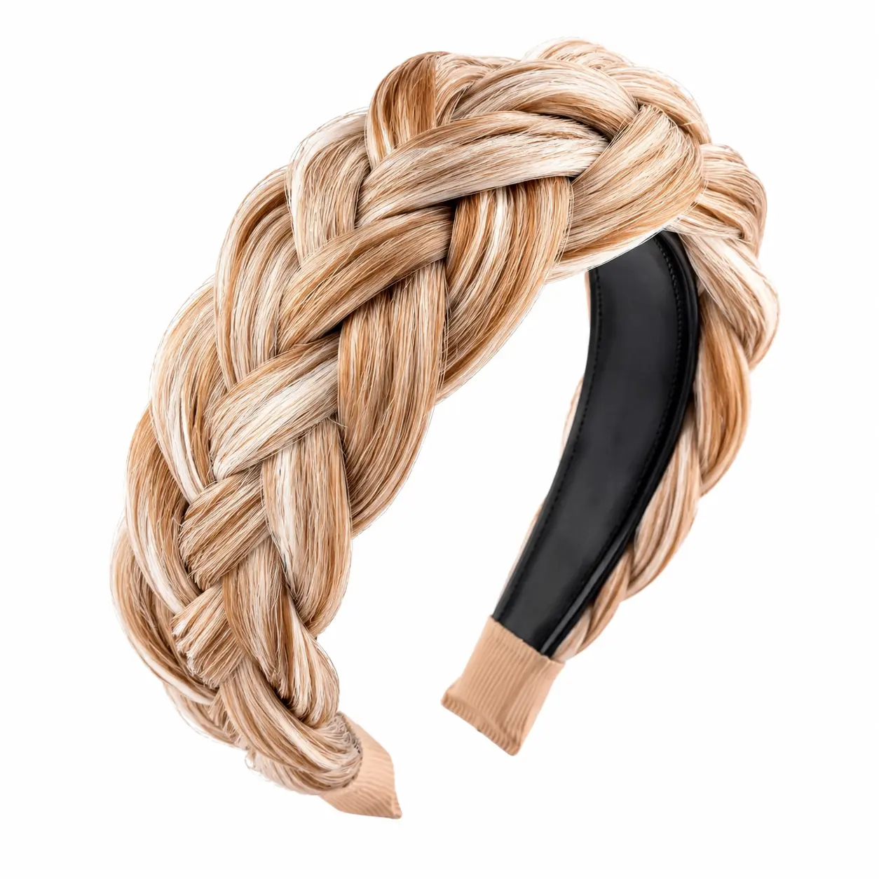 Sandy Gold Wide Braided Elastic Headband for Women and Men – Soft Stretch Fabric with Textured Weave Design, Comfortable All-Day Wear, Versatile Unisex Hair Accessory Ideal for Casual Outings, Sports Activities, Workwear, and Formal Attire