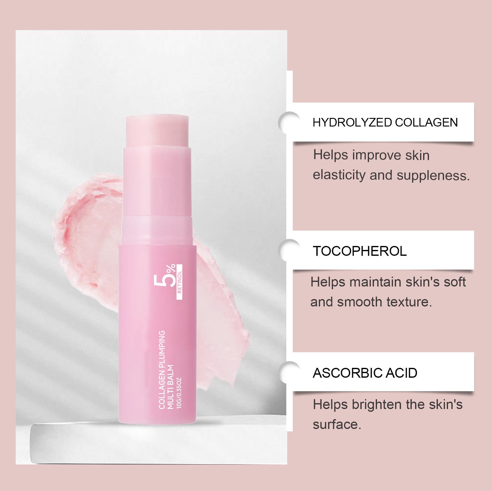 PDRN Pink Collagen Volume Multi Balm 10g - 5% Volufiline, Hydrating Anti-Aging Stick for Glass Skin, K-Beauty Multi-Use Balm for Face, Lips, Cheeks