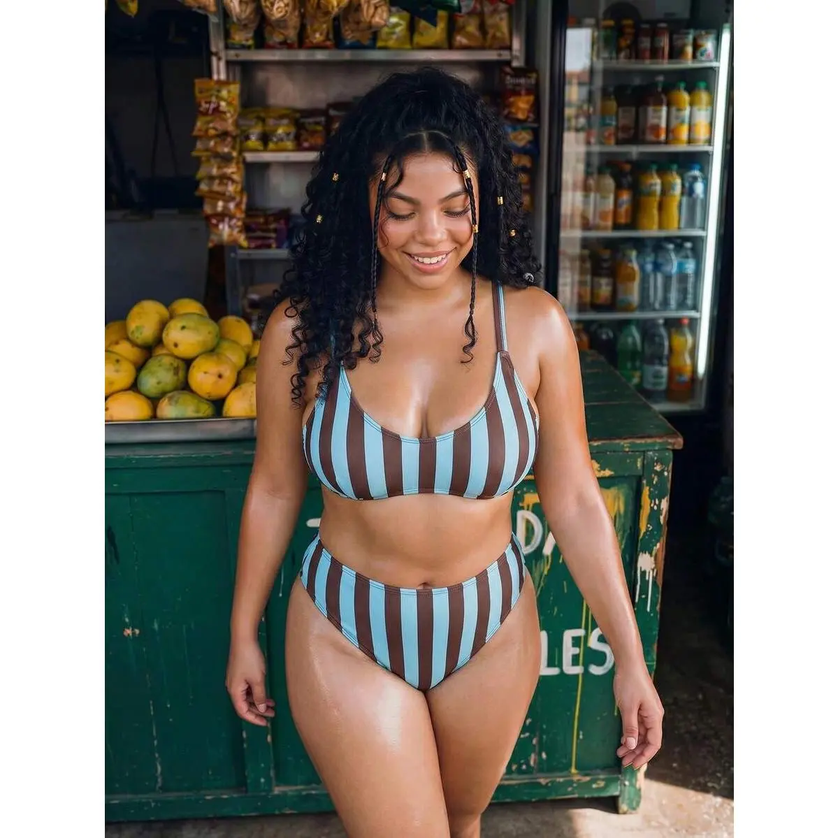 Women's 2026 New Retro Striped Underwire Bikini Set - Plus Size Fashion Beach Wear with Adjustable Wide Shoulder Straps, Crisscross Tie, Bohemian Metallic Split Details, Polyester Blend, Machine-Washable Summer Swimwear, Female