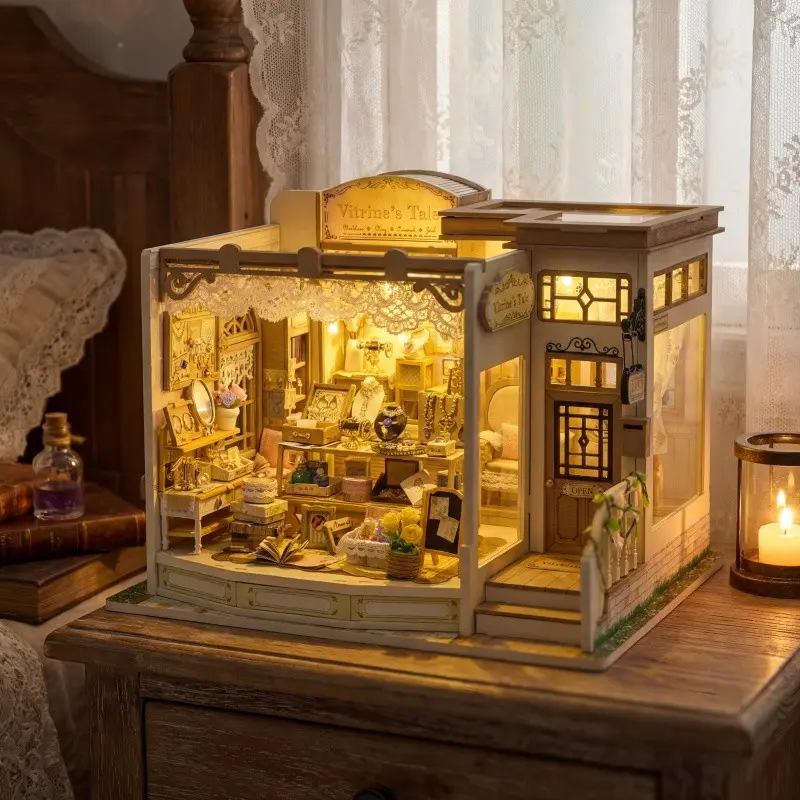 3D Puzzle Luxury Jewelry Store DIY House, Miniature Houses, Miniature Set, Desktop Decor, New Year Gift, Requires Battery, Handmade Craft Kit, Perfect Holiday Present