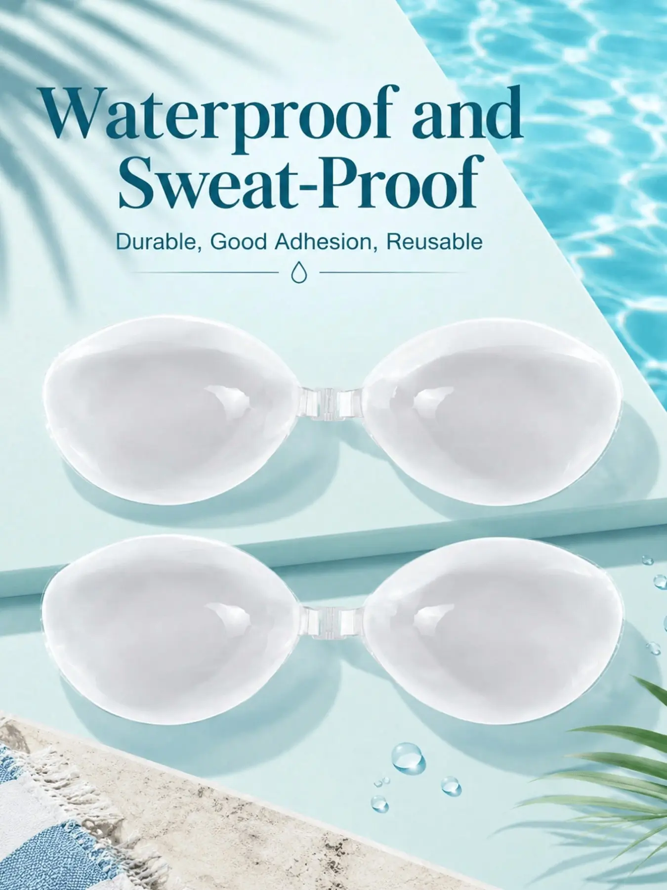 Transparent Waterproof Adhesive Bra, Reusable Invisible Bra with Front Clip, Seamless Push-Up Bra, Perfect for Backless Dresses