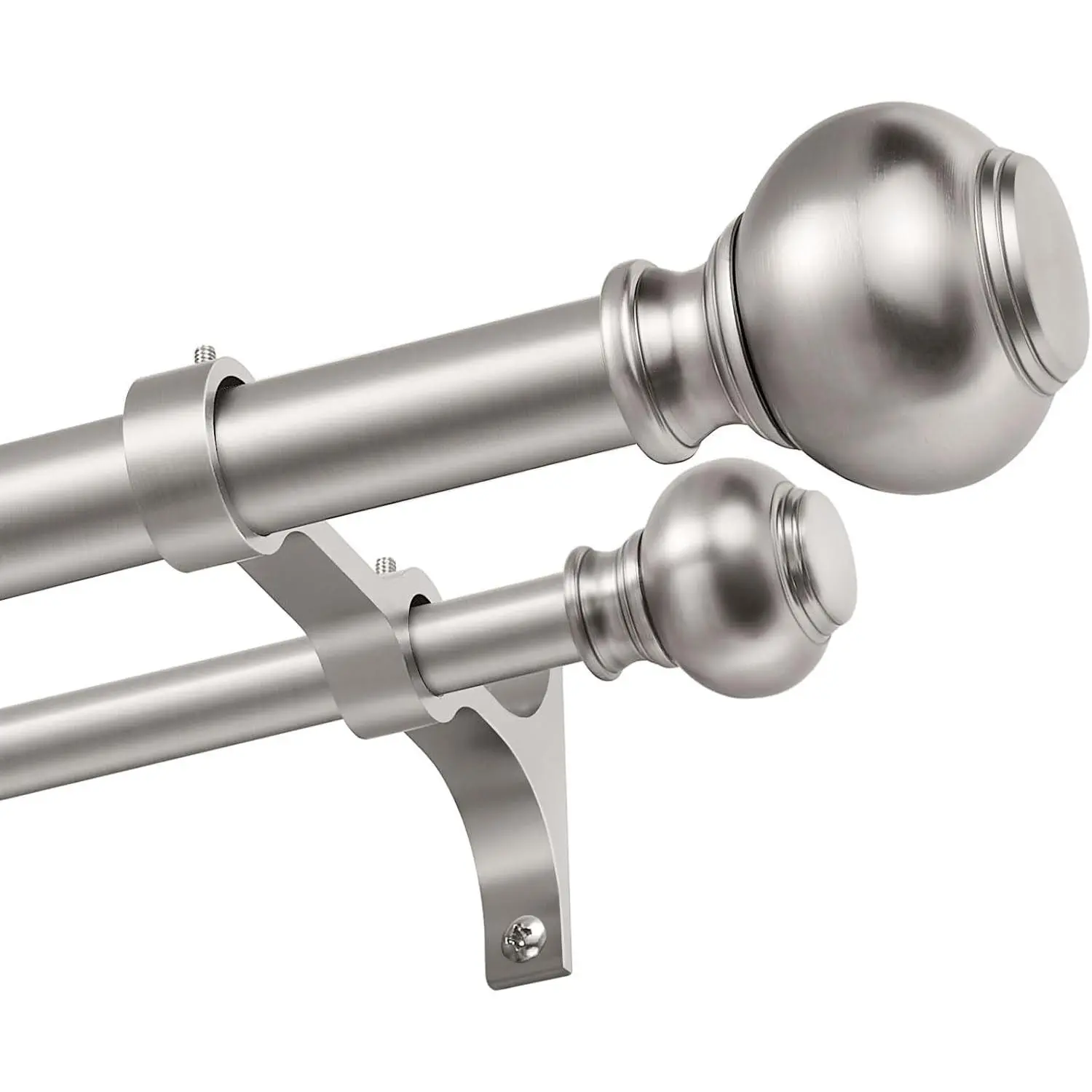 Adjustable 1 Inch Double Curtain Rods 72 to 144 Inches, Heavy Duty Telescoping Window Drapery Rod with Iron Finials, Brushed Nickel for Sliding Glass Door, Patio, Bedroom, Kitchen