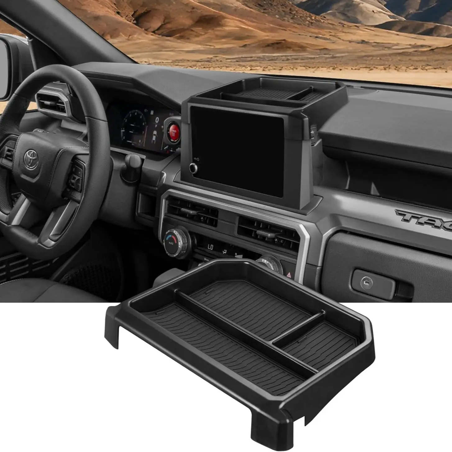 Dashboard Storage Box Organizer 2024-2026 for Toyota Tacoma & 2025 2026 4Runner Con Storage Box, ABS Rear Screen Storage Tray Dashboard Holder