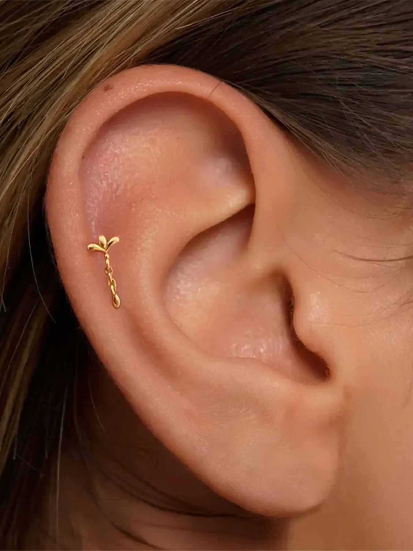 1PC 925 Sterling Silver Classic Leaf Chain Tassel Flat Back Stud Earrings Hypoallergenic Cartilage Helix Tragus Lobe Piercing Jewelry Suitable For Women For Daily, Dates, Vacation, Wedding, Party, Holiday Gift Ear Studs
