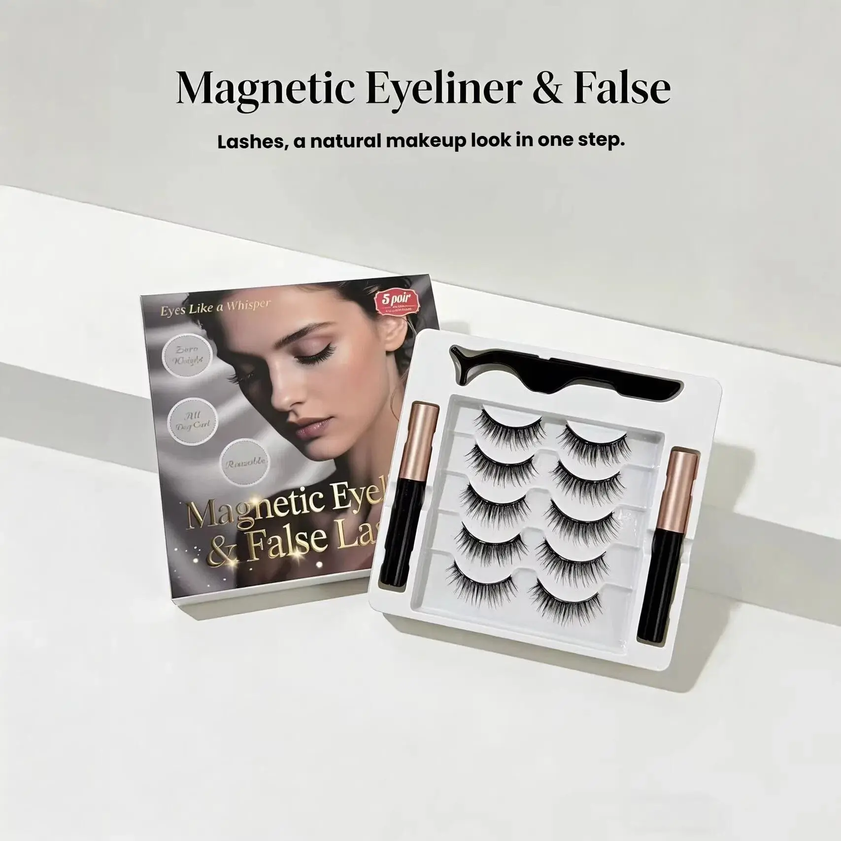 5 Pairs False Lashes Set with 2 Magnetic Eyeliners, Eyelashes Makeup Set, Slim Long Luxury Magnetic Lash Kit, Glue Free