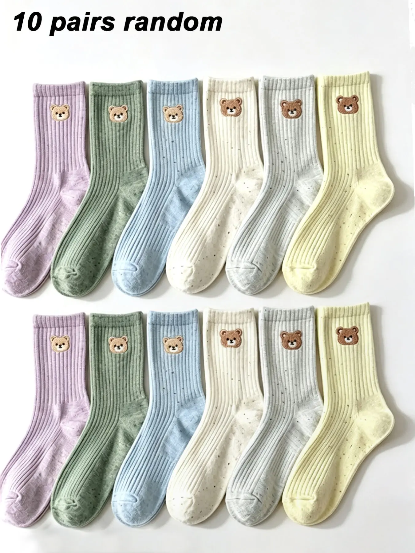 Women's Bear Cartoon Mid-Calf Socks, Cute Breathable Sweat-Wicking Short Socks, Low Cuff Long Socks, Ideal for Daily Wear, Back-To-School Season, All Season Socks, Random Colors