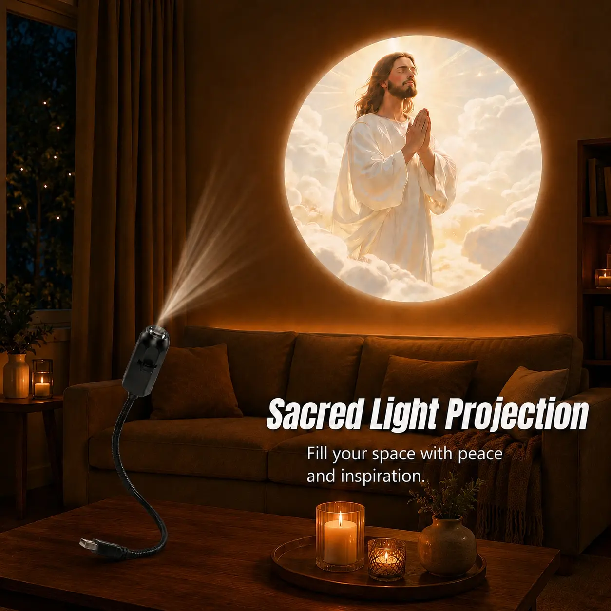 God & Jesus Projection Light with 6 Switchable Faith Patterns, Flexible USB Projector Lamp for Room Ceiling, Home Prayer Corner and Christian Decor