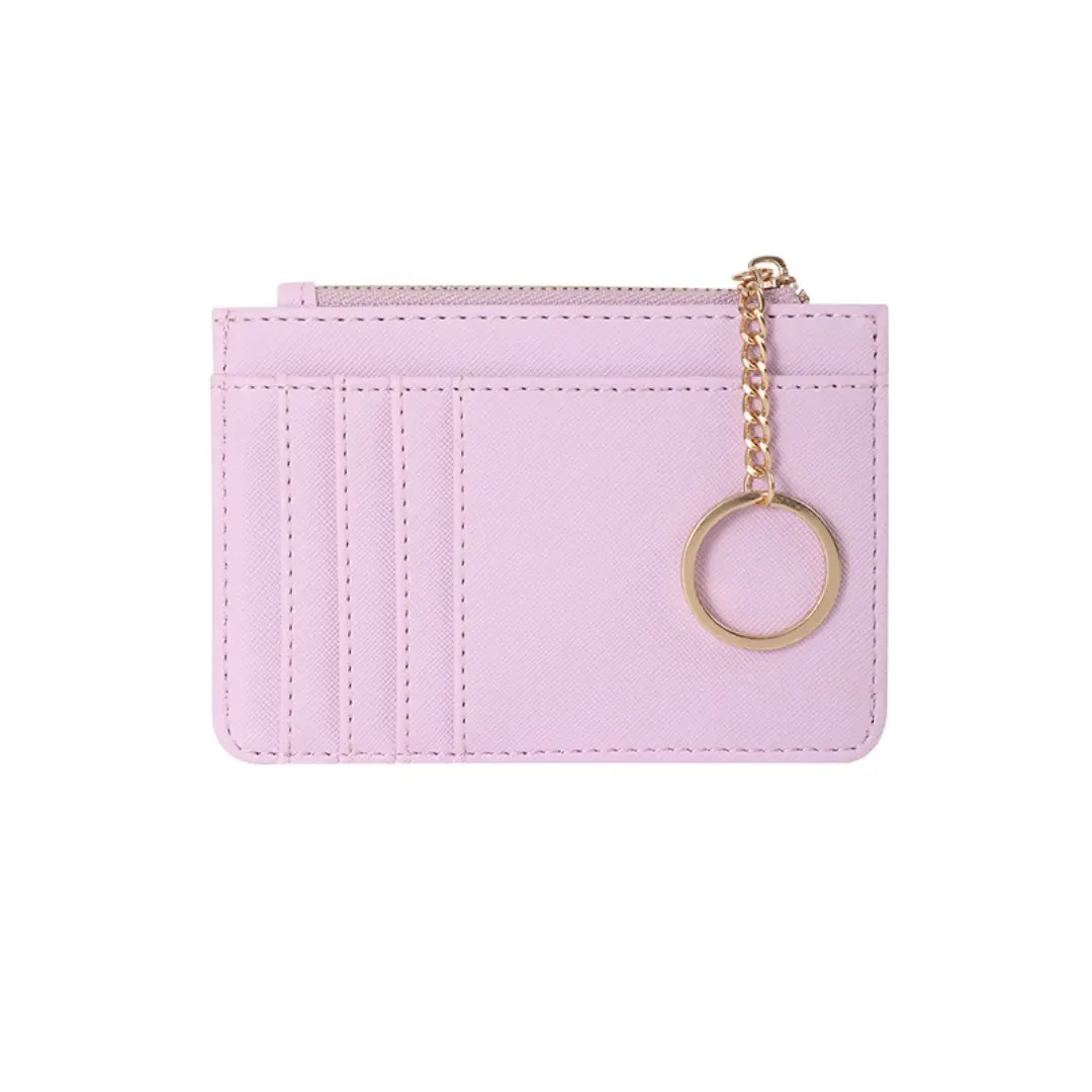 Purple card wallet is a must-have for minimalism!Multiple card slots+zipper coin pocket, detachable keychain for easy carrying.