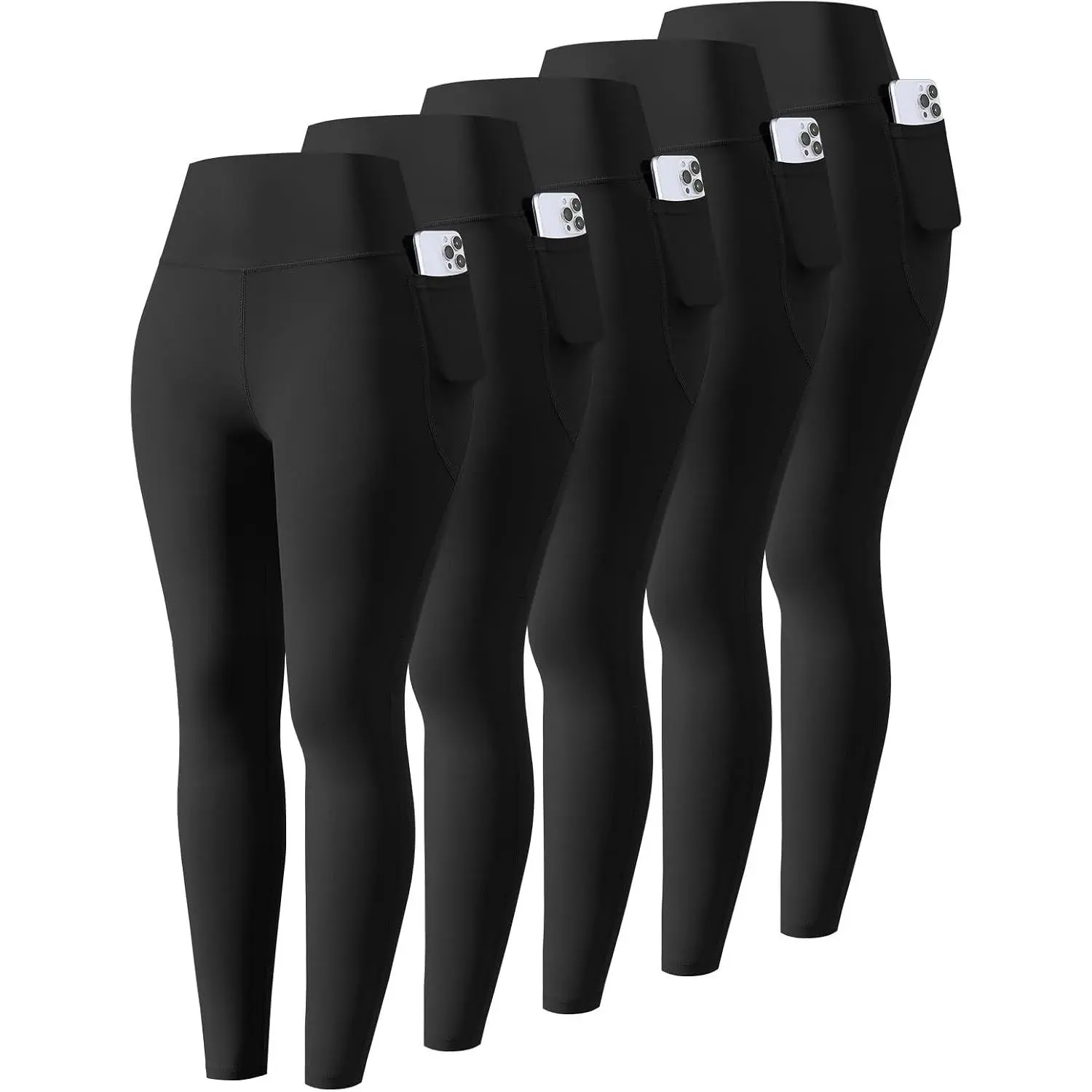 5 Packs Girls Athletic Leggings Kids Yoga Pants with Pockets High Waist Leggings Yoga Dance Workout Running