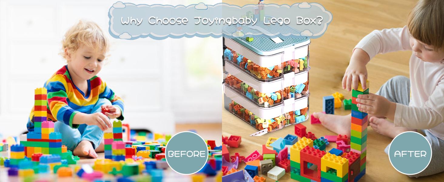 Toys Organizer Storage Case for Lego Box Kids Toy Stackable Building Blocks with Lids Bins Adjustable Lego Storage Containers Plastic Toy Box 1 Layer (Lemon)