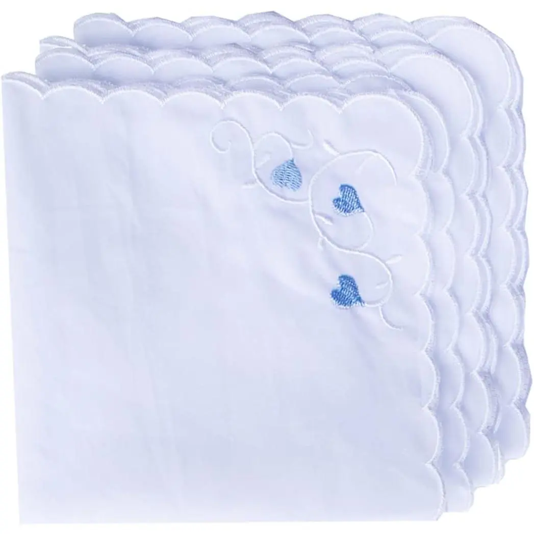White Wedding Handkerchief for Women, Embroidered Pure Cotton with Delicate Fan-Shaped Edges, Female Handkerchief, Wedding Use, Repro-Free Safe, Embroidery