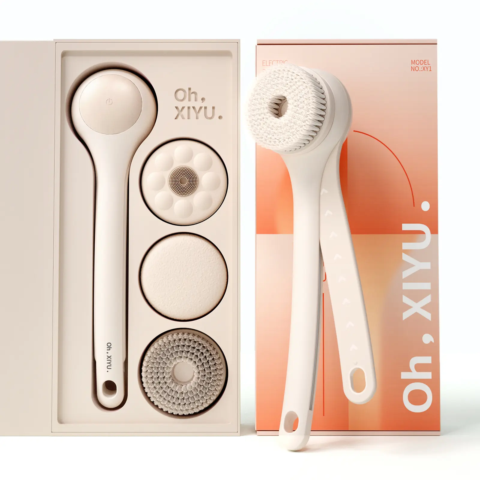 XiyuYouth Electric Body Brush with Dual-Handle | Waterproof Spin Shower Brush for Exfoliating & Bacne | Home SPA Bath Scrubber Set back scrubber for shower Body Care Tool