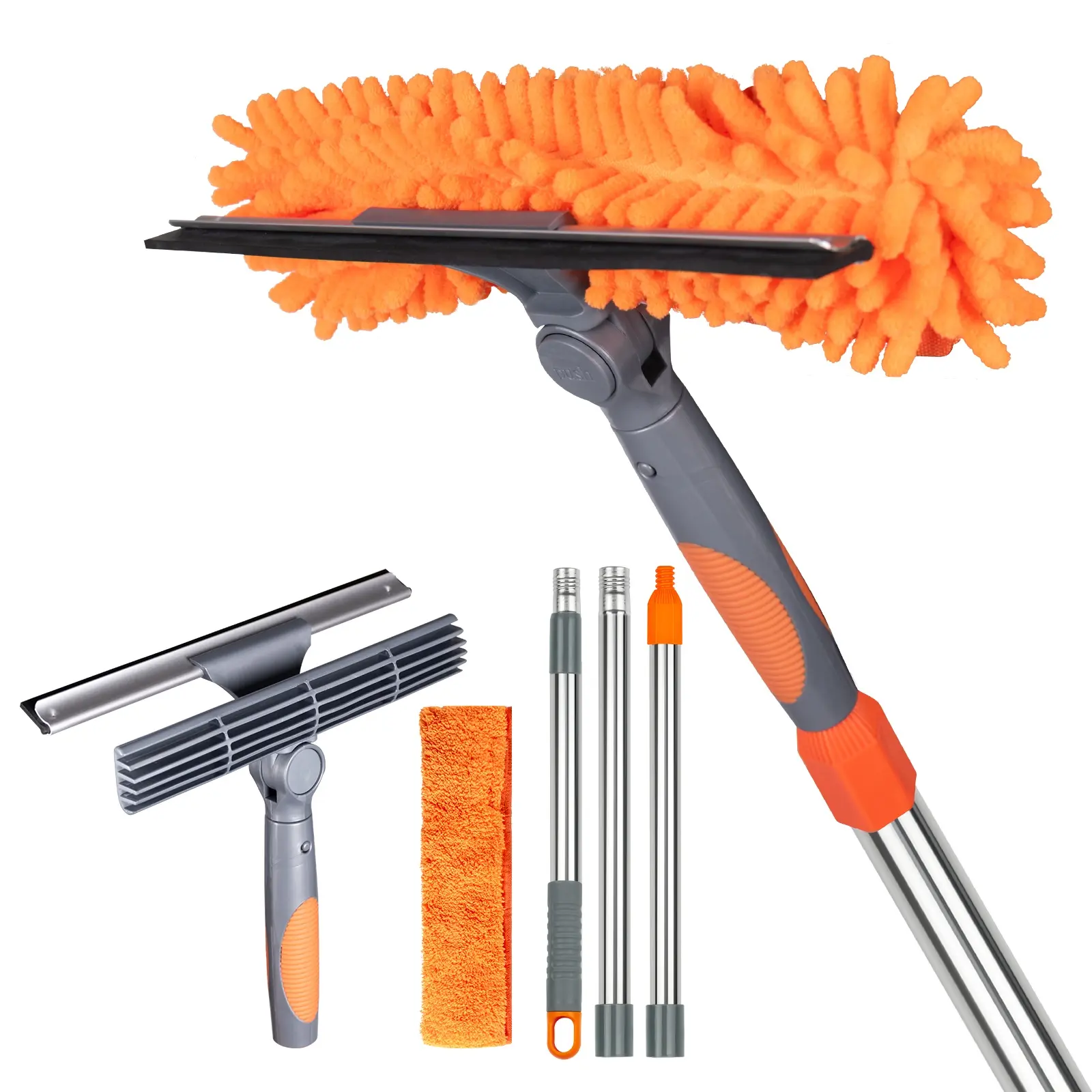 Professional 69-in Window Squeegee Cleaner Tool with Extension Pole, 2-in-1 Kit with Rotating Head, Scrubber and 1 Squeegee Blade bathroom goodies cleaning multifunctional household cleaning tool
