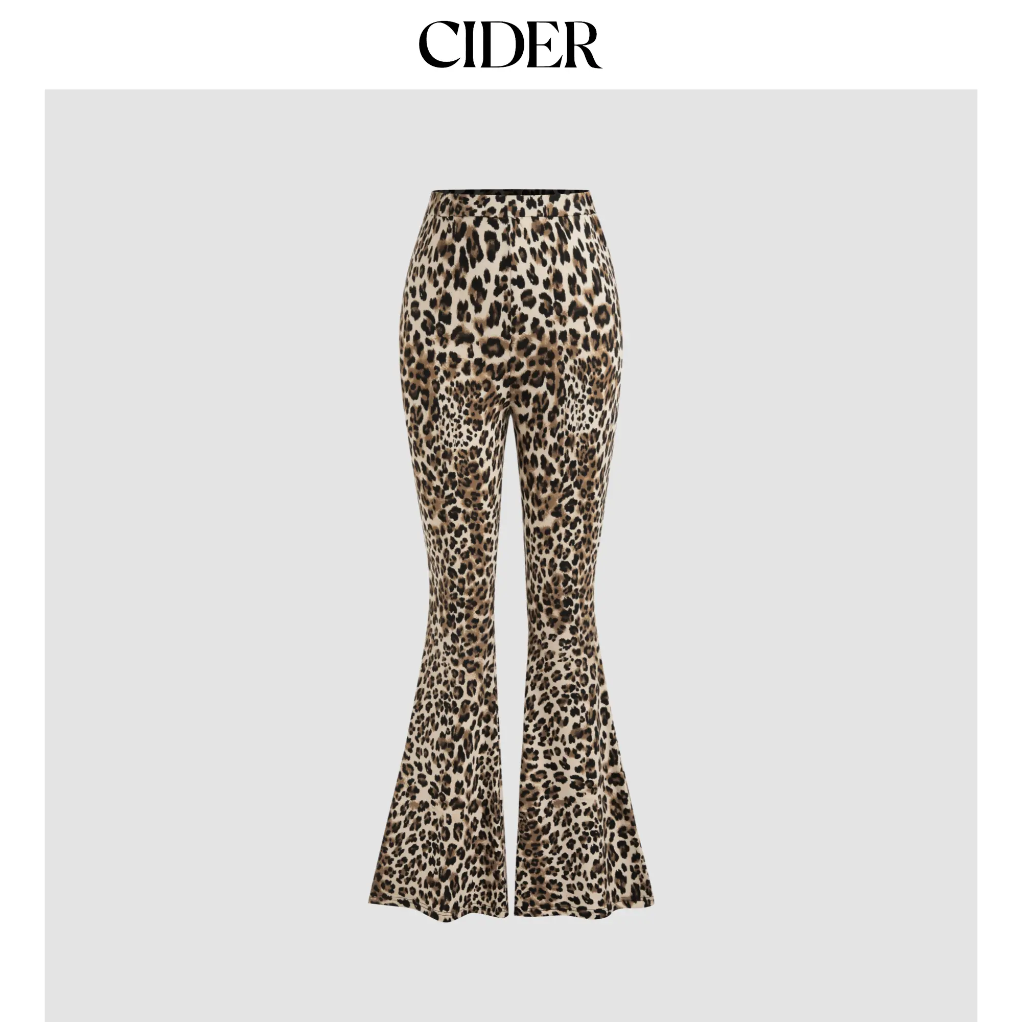 Cider [size 2-26] High Rise Leopard Elastic Waist Flared Trousers