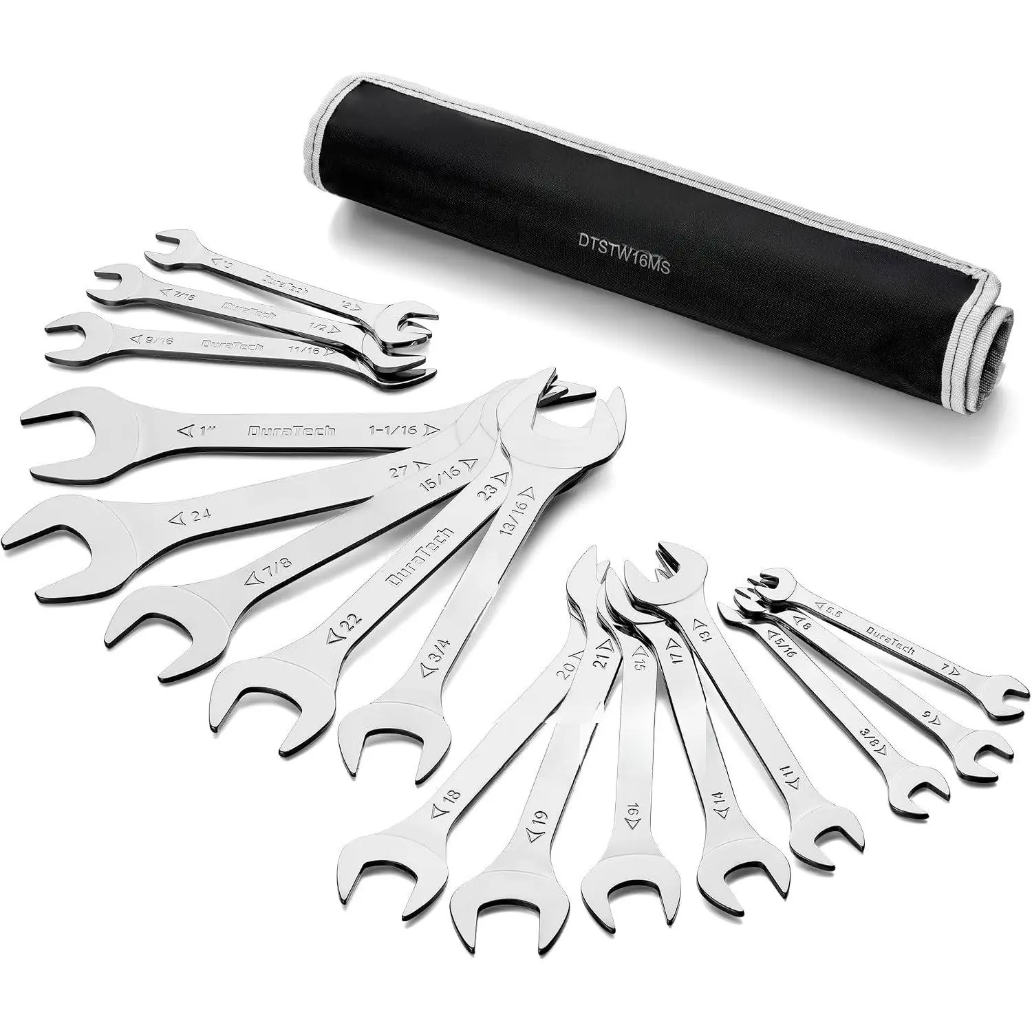 Super-thin Open End Wrench Set, 16-, Slim Wrench Set | SAE(5/16" to 1-1/16") & Metric(5.5mm to 27mm), Thin Wrench Set for Tight Spaces and Low-Profile Nuts, Rolling Pouch Included