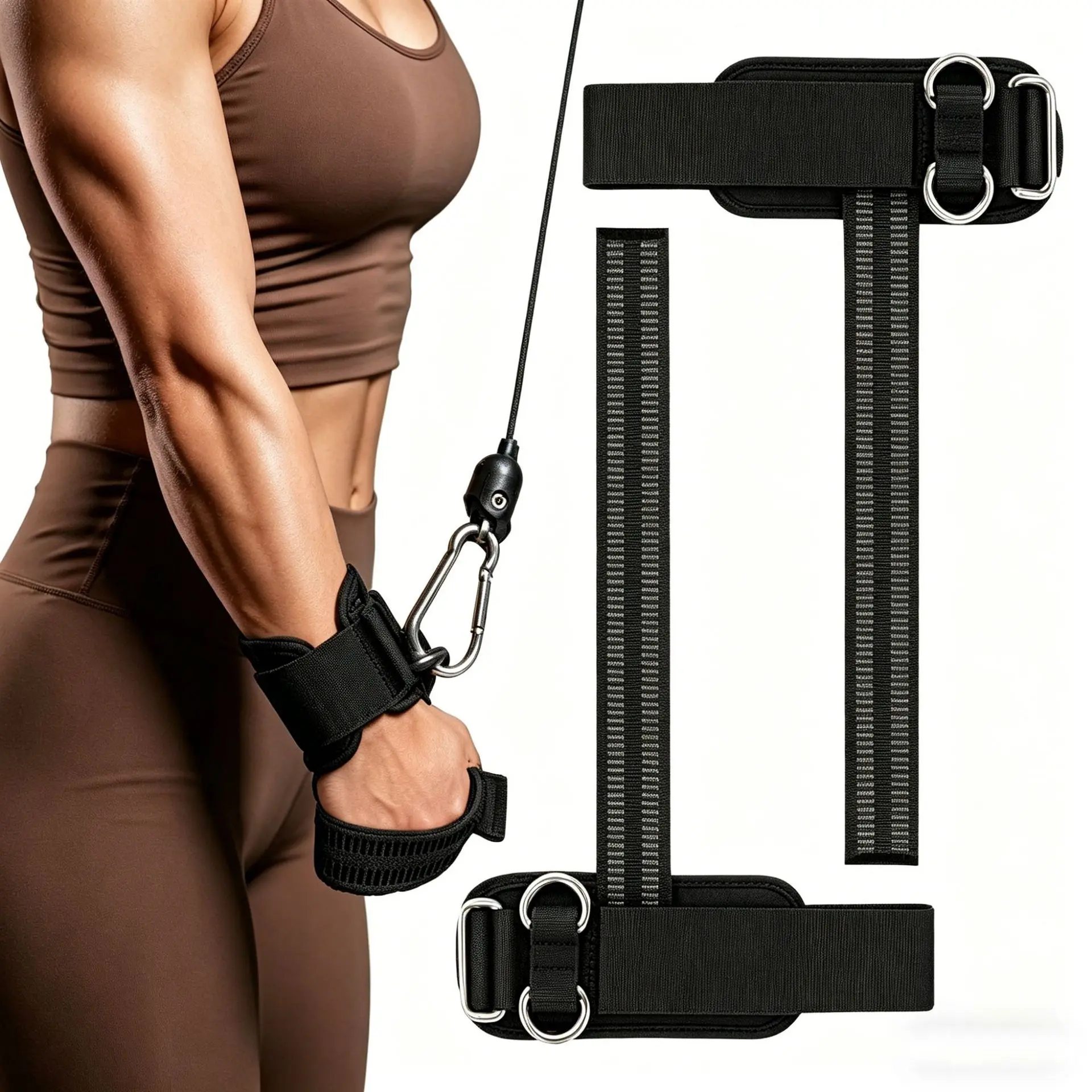 Double D-ring single-sided non-slip lifting straps, one pair, workout lifting straps, gym weightlifting grip straps, pull-up and dumbbell anti-slip and wear-resistant, deadlift training resistance wrist straps, rubber-padded weightlifting wrist supports.